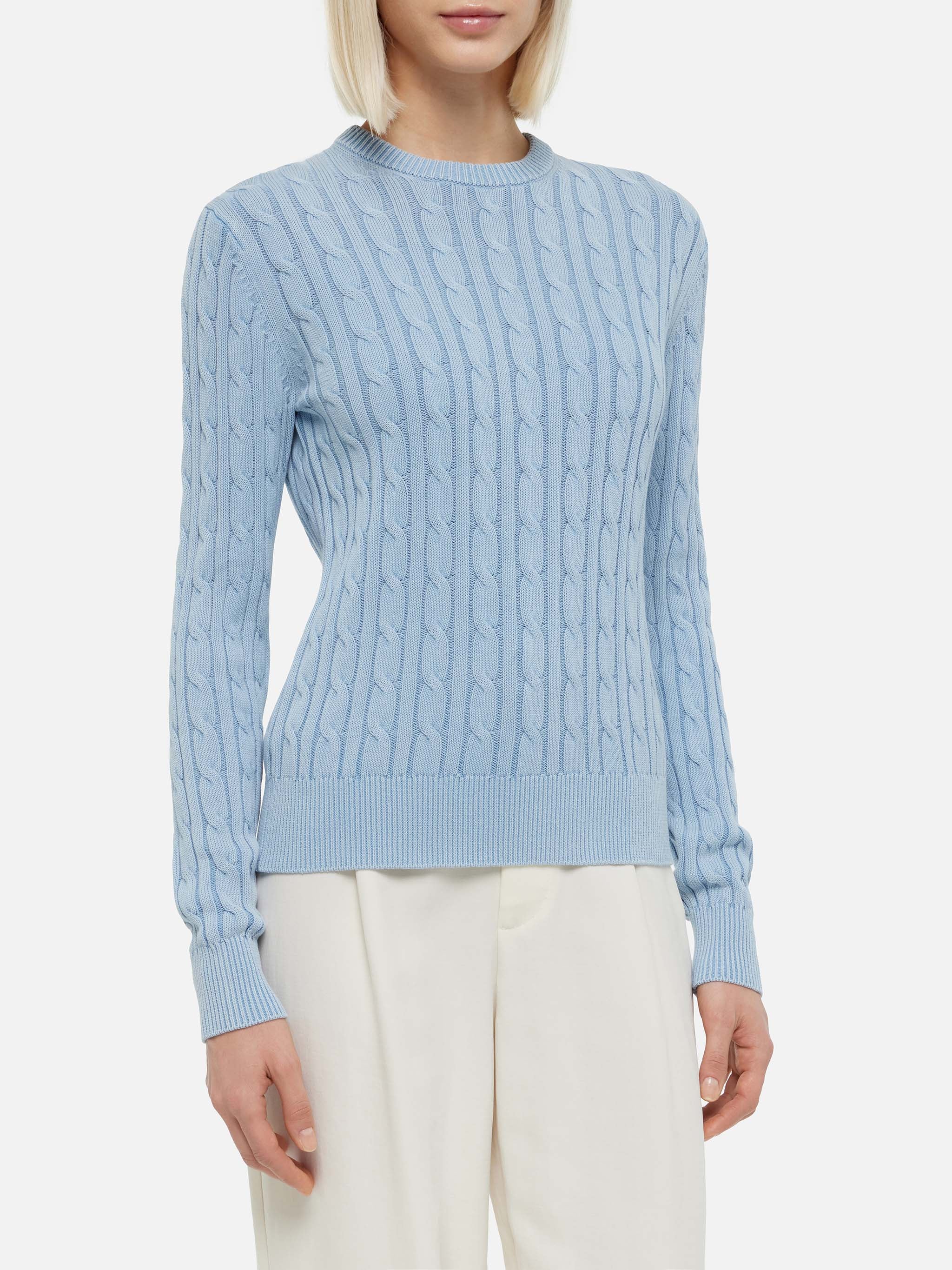 Light Blue Cotton Cable Knit Sweater New Queen