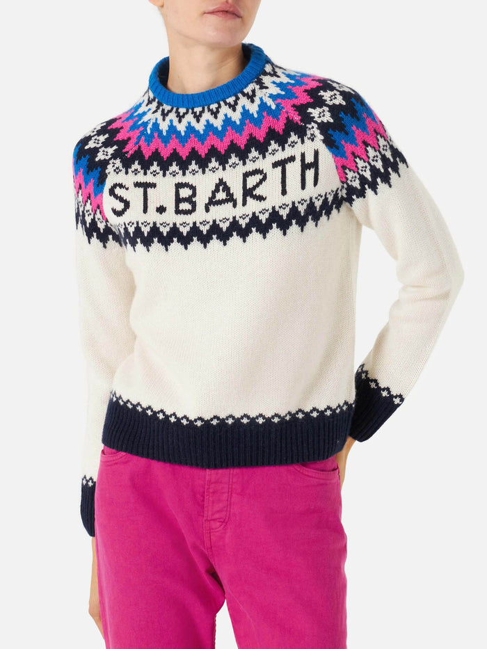 White New Queen Nordic Sweater With Jacquard Pattern