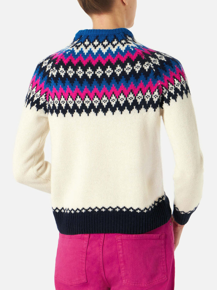 White New Queen Nordic Sweater With Jacquard Pattern