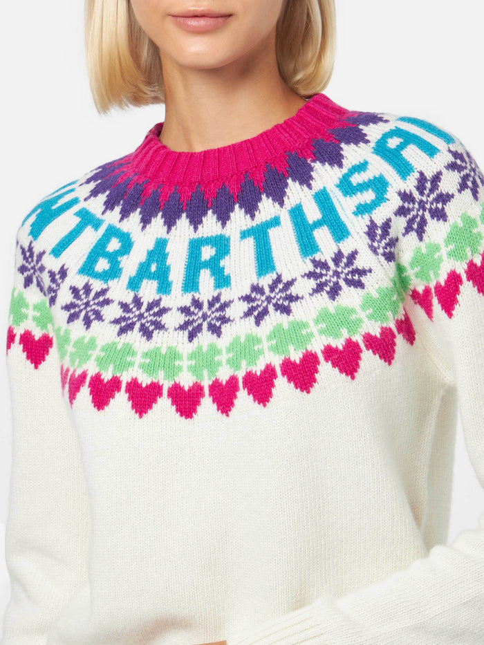New Queen Nordic White Fair Isle Jacquard Sweater