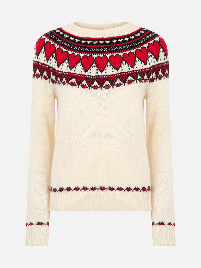 New Queen Nordic White Sweater With Heart Jacquard