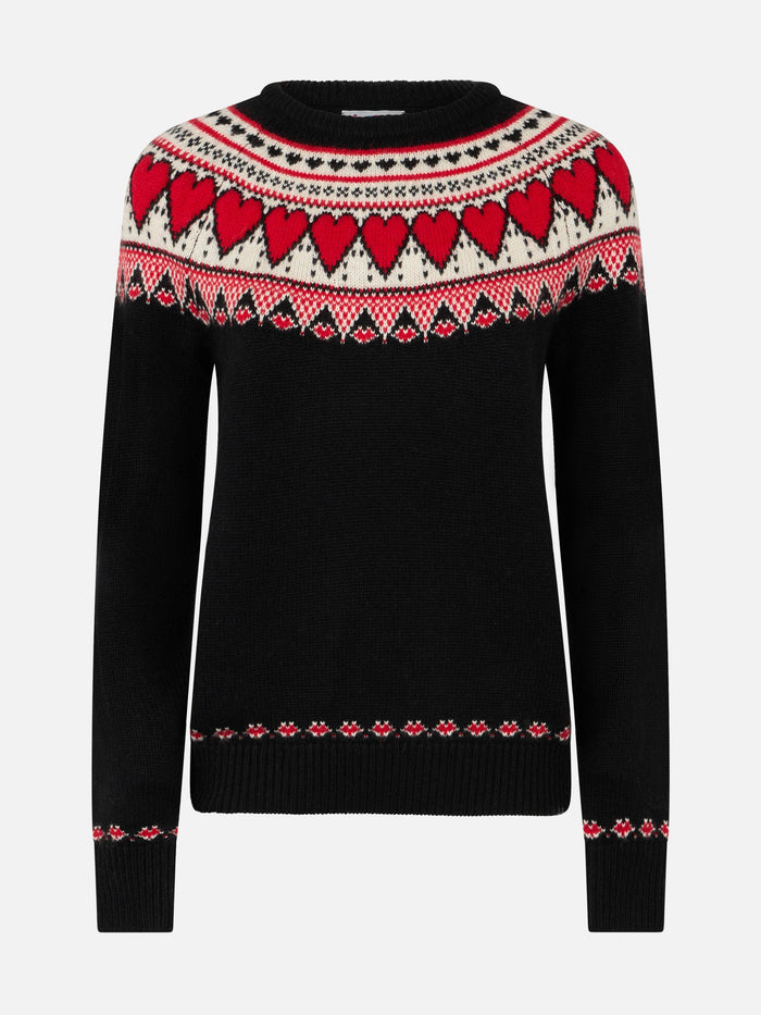 Black New Queen Nordic Sweater With Heart Jacquard