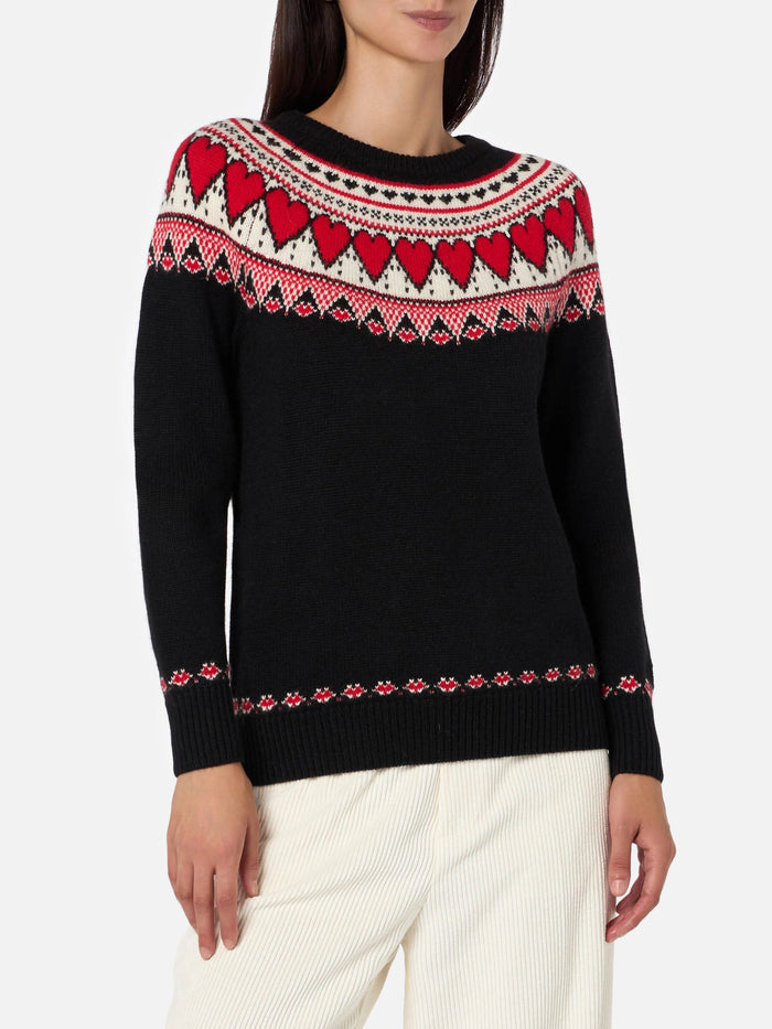 Black New Queen Nordic Sweater With Heart Jacquard