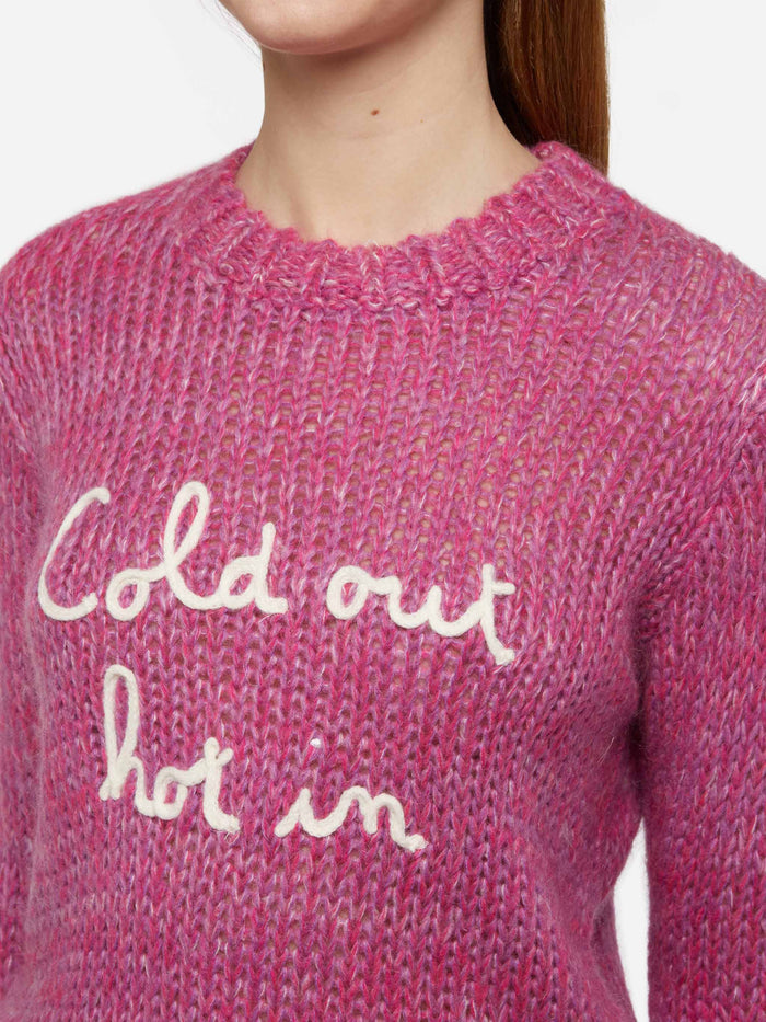 New Queen Soft Purple Alpaca Blend Sweater With Cold Out Hot Embroidery Pink