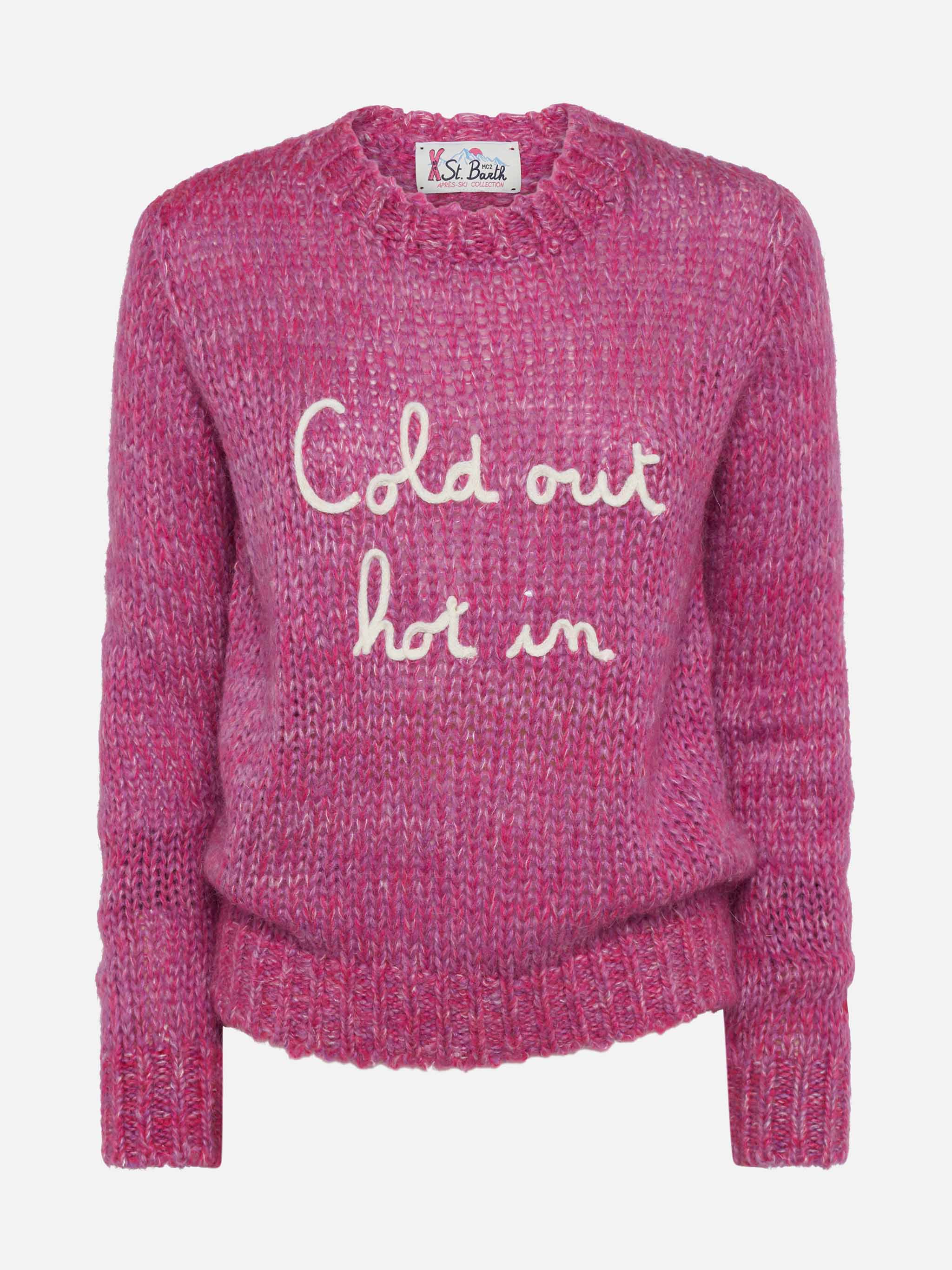 New Queen Soft Purple Alpaca Blend Sweater With Cold Out Hot Embroidery Pink