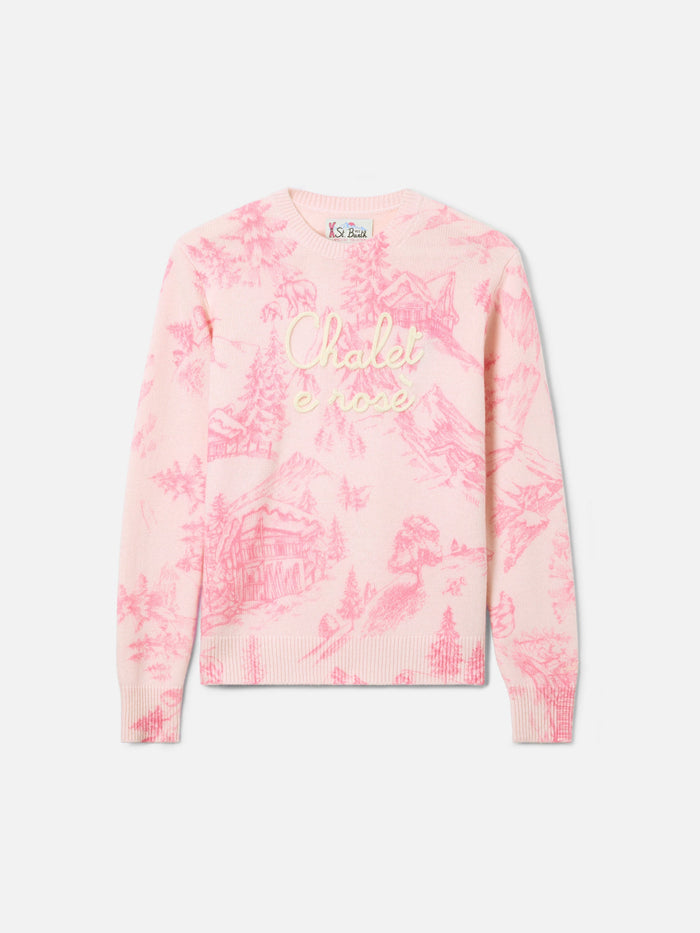 Pink New Queen Sweater With Print And Chalet Embroidery