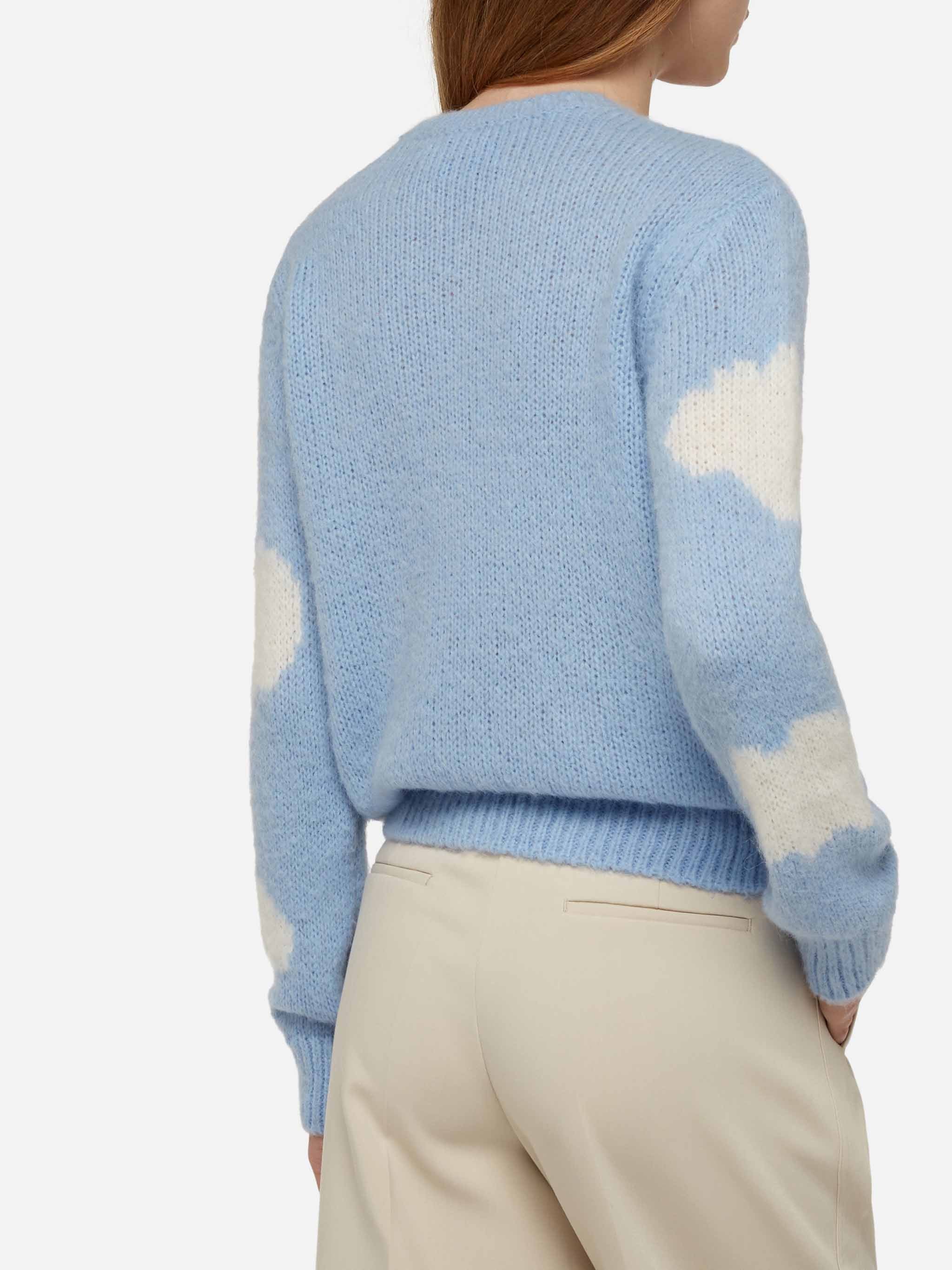 Maglia New Queen Soft Con Ricamo Non Ci Piove Azzurra Sky Knitwear