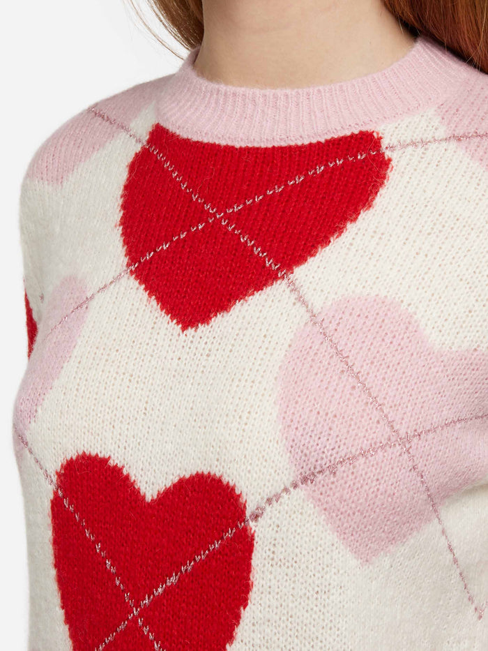 New Queen Soft Crewneck Sweater With Heart Jacquard Pink
