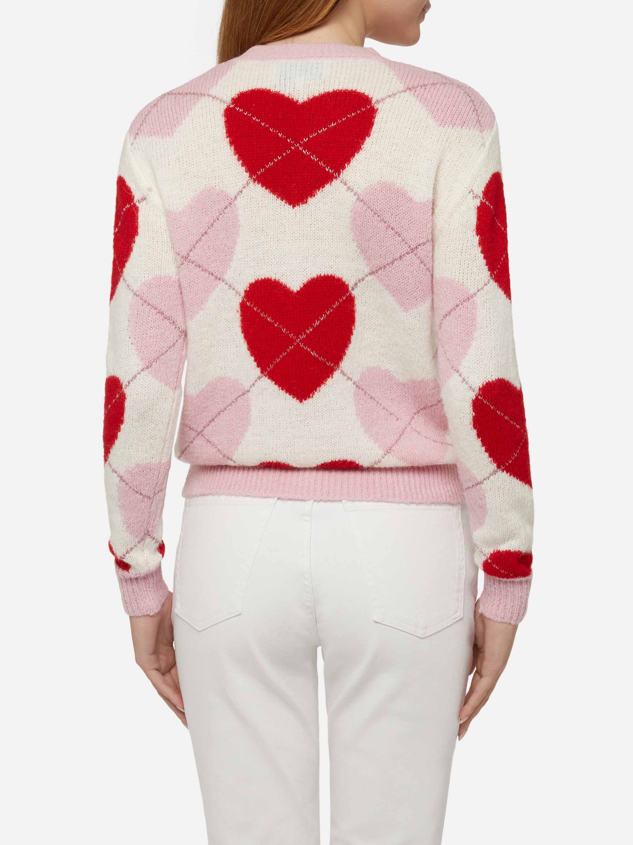 New Queen Soft Crewneck Sweater With Heart Jacquard Pink