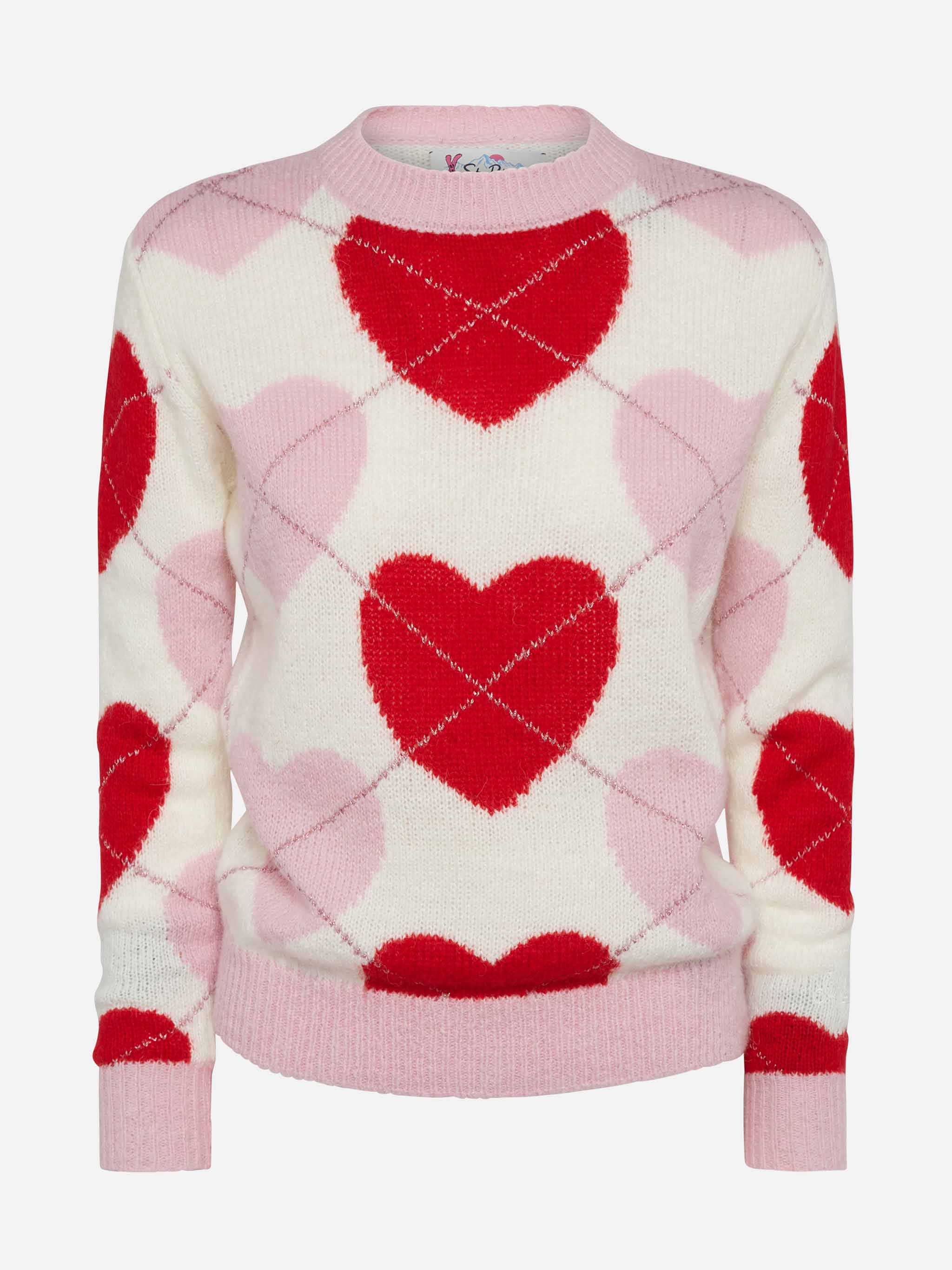 New Queen Soft Crewneck Sweater With Heart Jacquard Pink