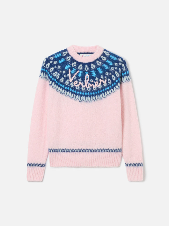 Pink New Queen Nordic Soft Sweater With Jacquard Pattern