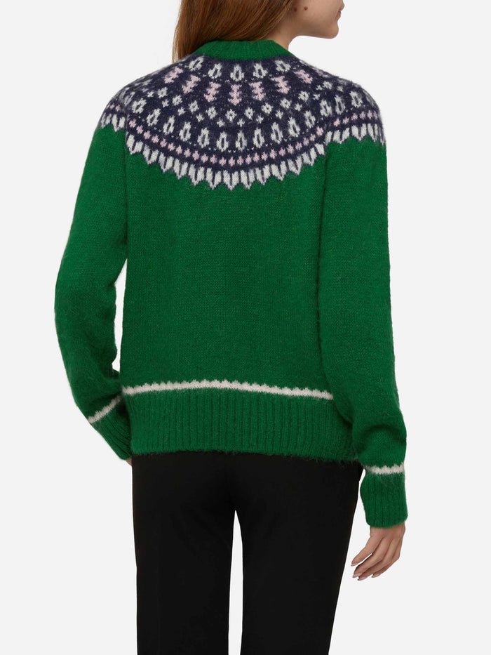 Green Sweater Queen Nordic Soft With Fair Isle Jacquard And Aspen Embroidery