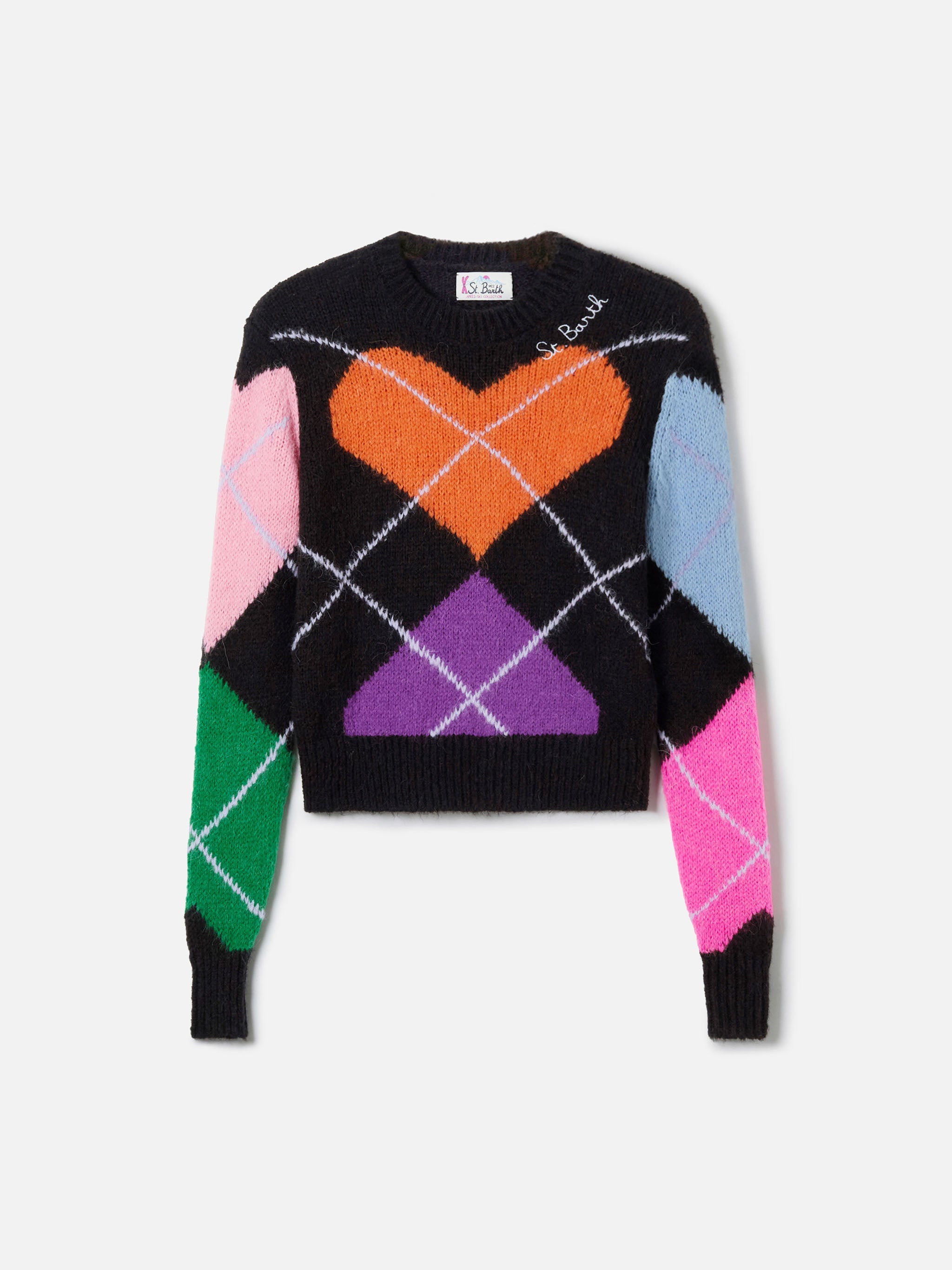 New Queen Crewneck Crop Sweater With Hearts Black