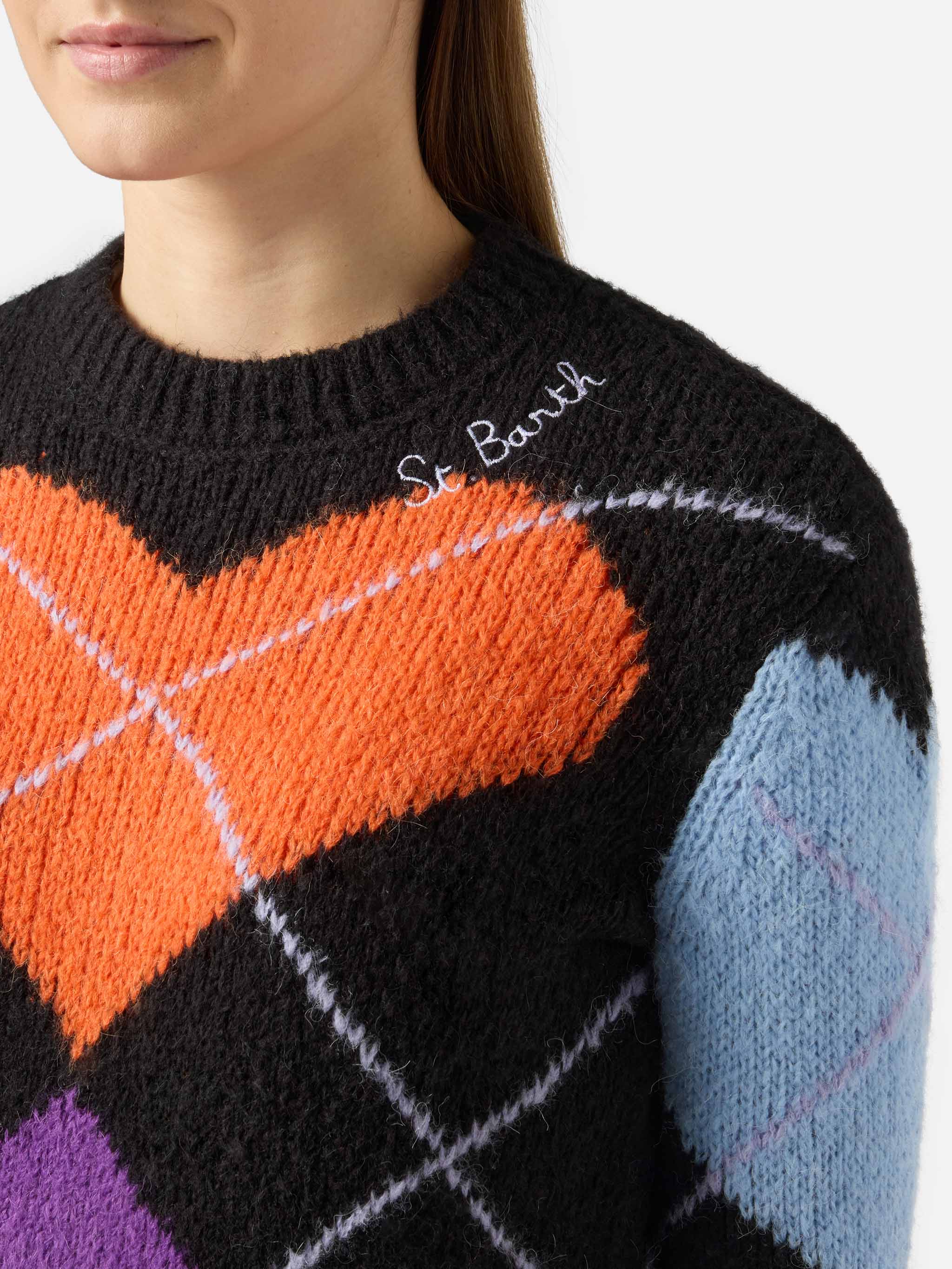New Queen Crewneck Crop Sweater With Hearts Black