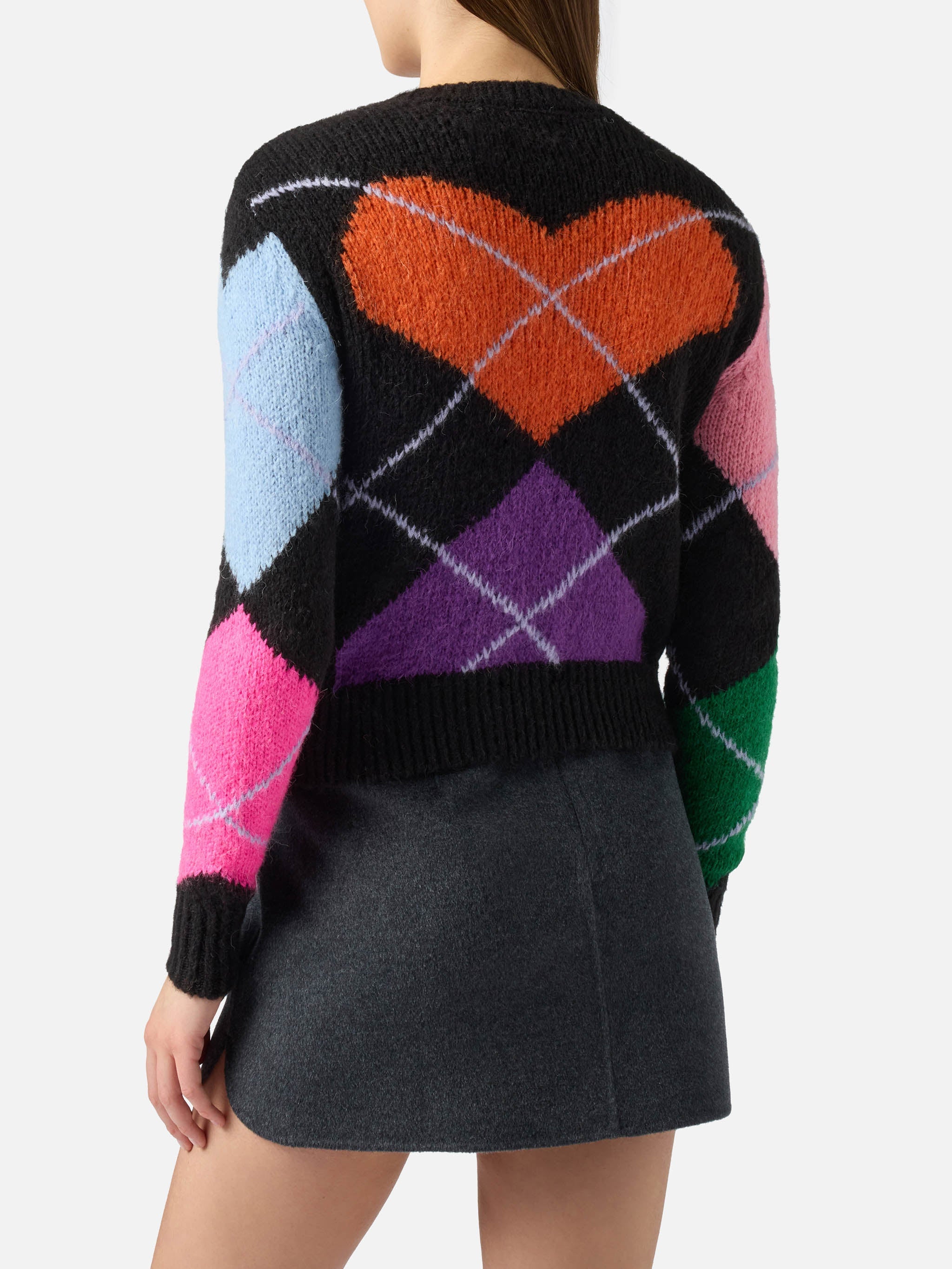 New Queen Crewneck Crop Sweater With Hearts Black
