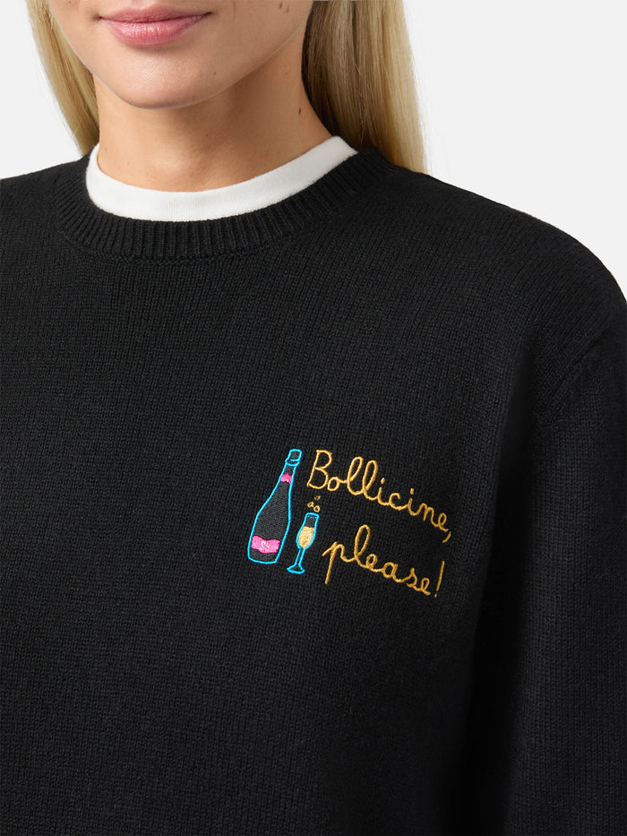 New Queen Cashmere-Blend Sweater Black With Bollicine, Please Embroidery