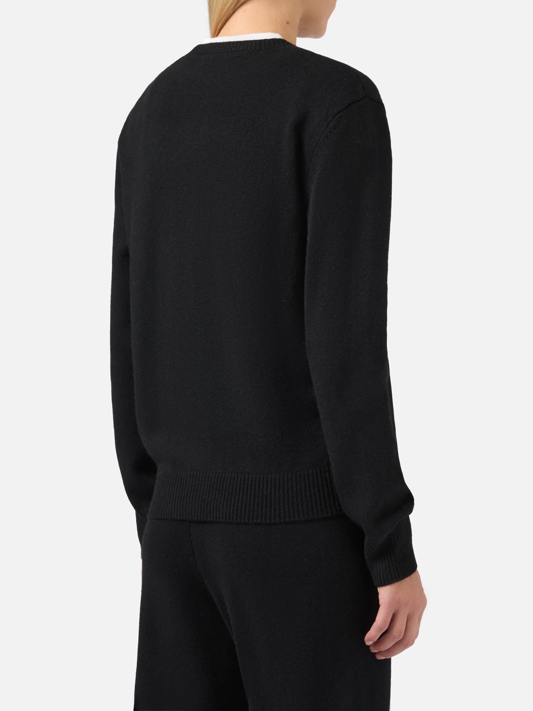 New Queen Cashmere-Blend Sweater Black With Bollicine, Please Embroidery