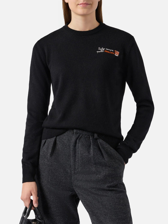 New Queen Cashmere-Blend Sweater Black With Scelgo Sempre Quello Sbagliato Embroidery