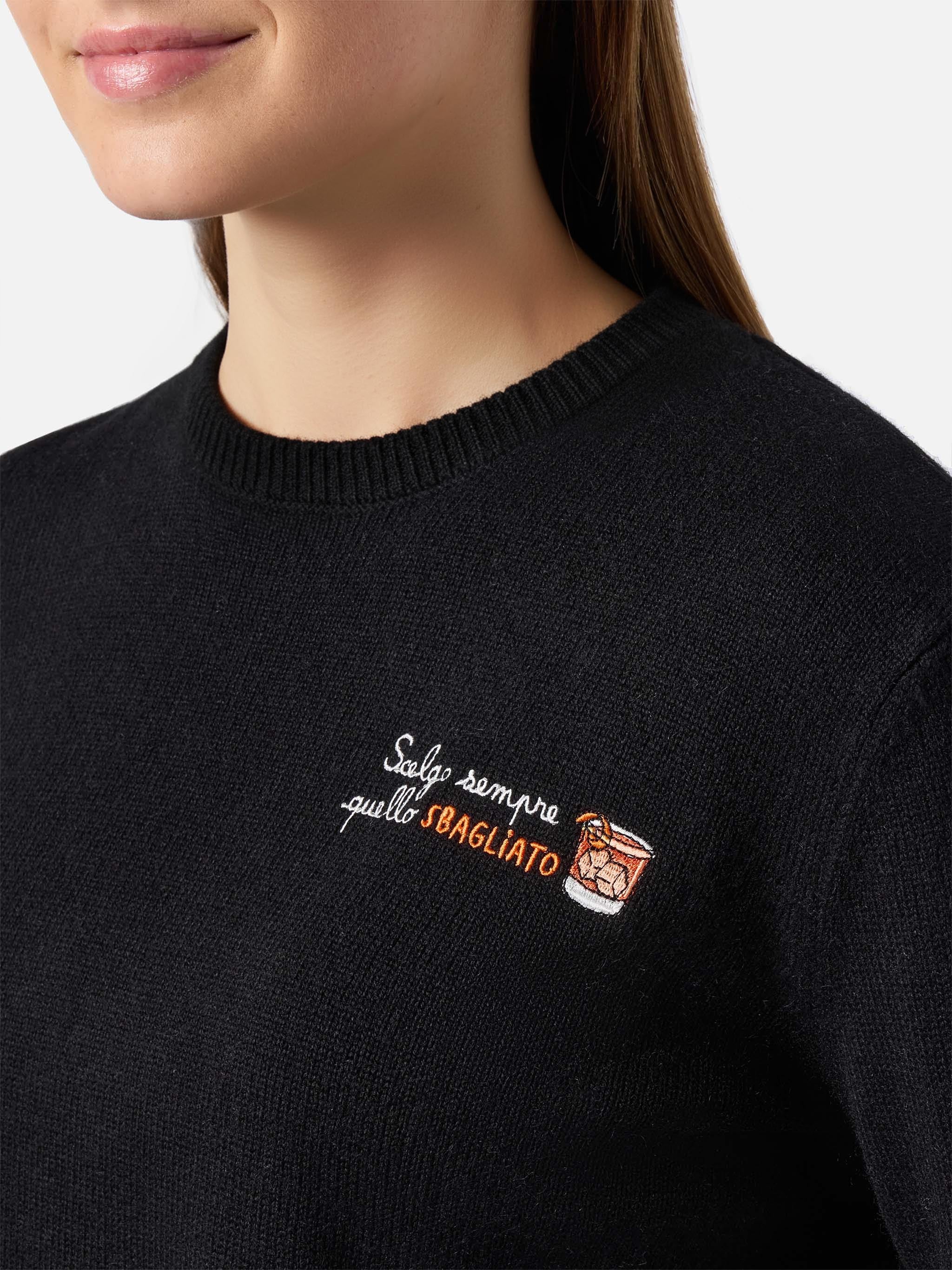 New Queen Cashmere-Blend Sweater Black With Scelgo Sempre Quello Sbagliato Embroidery
