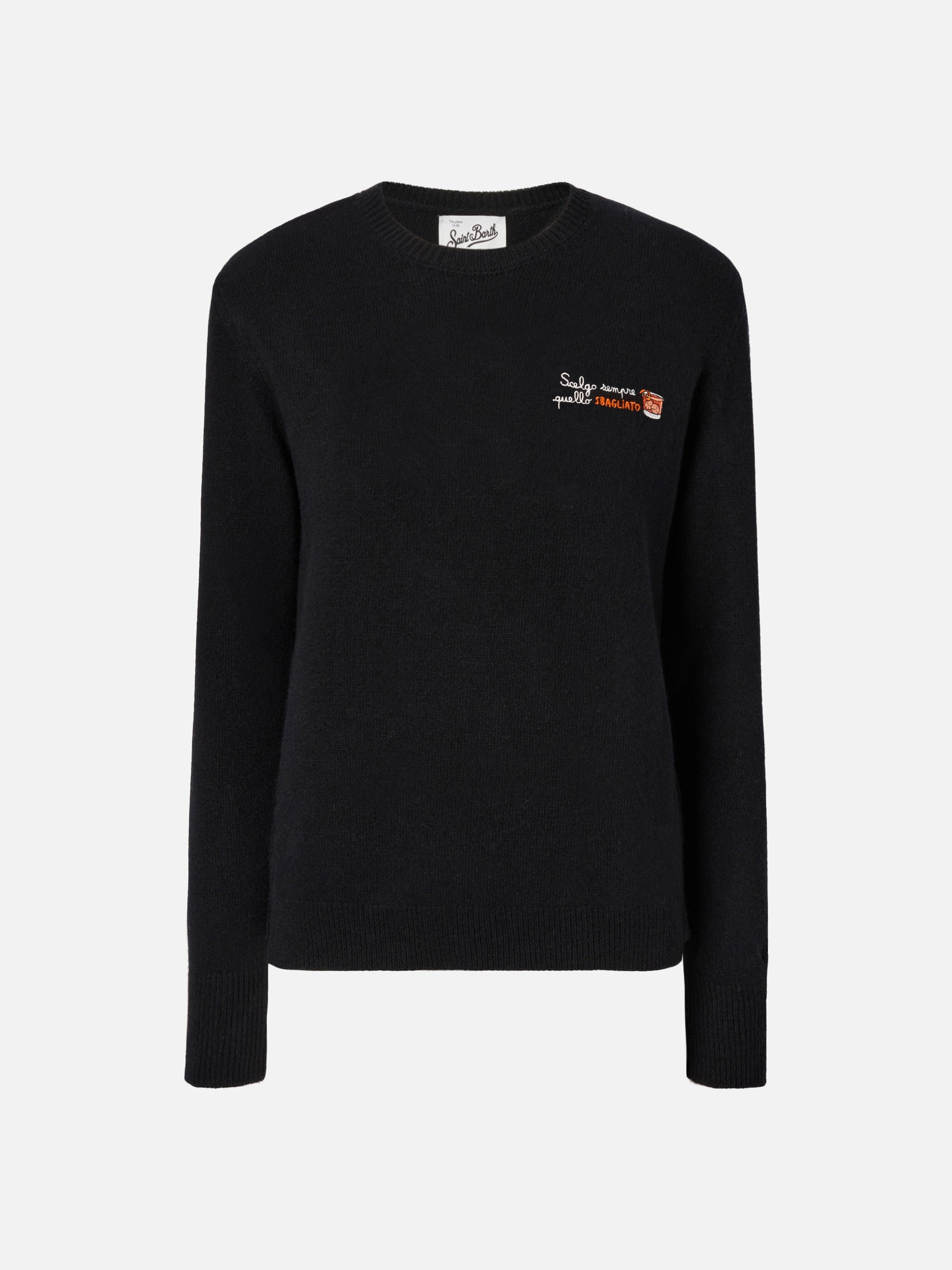 New Queen Cashmere-Blend Sweater Black With Scelgo Sempre Quello Sbagliato Embroidery