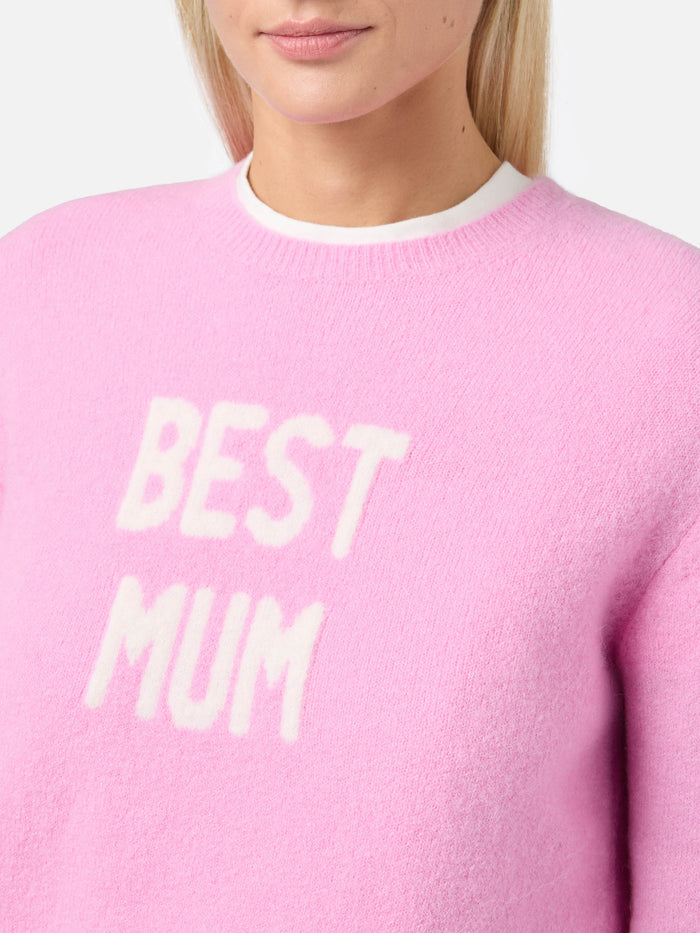 New Queen Stretch Sweater Merino-Wool And Alpaca Blend Pink With Best Mum Jacquard