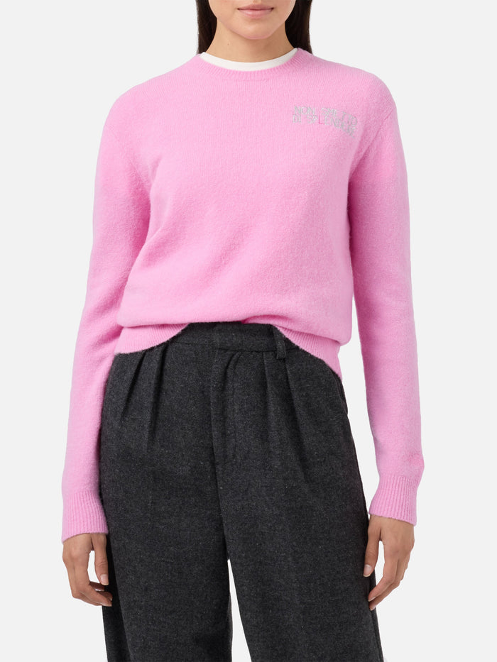 New Queen Stretch Sweater Merino-Wool And Alpaca Blend Pink With Non Smetto Di Sp(l)endere Embroidery