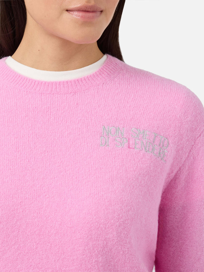 New Queen Stretch Sweater Merino-Wool And Alpaca Blend Pink With Non Smetto Di Sp(l)endere Embroidery