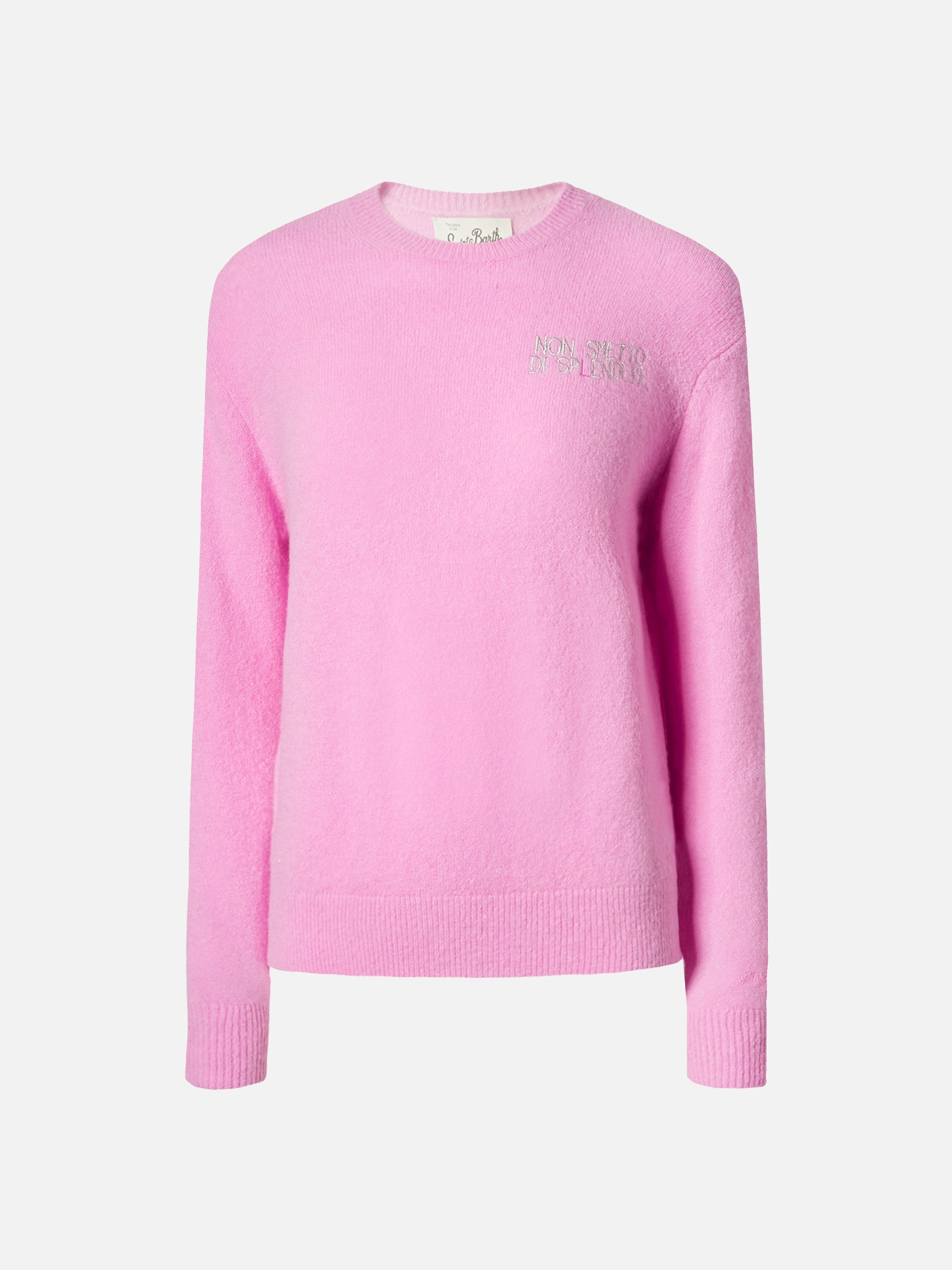 New Queen Stretch Sweater Merino-Wool And Alpaca Blend Pink With Non Smetto Di Sp(l)endere Embroidery