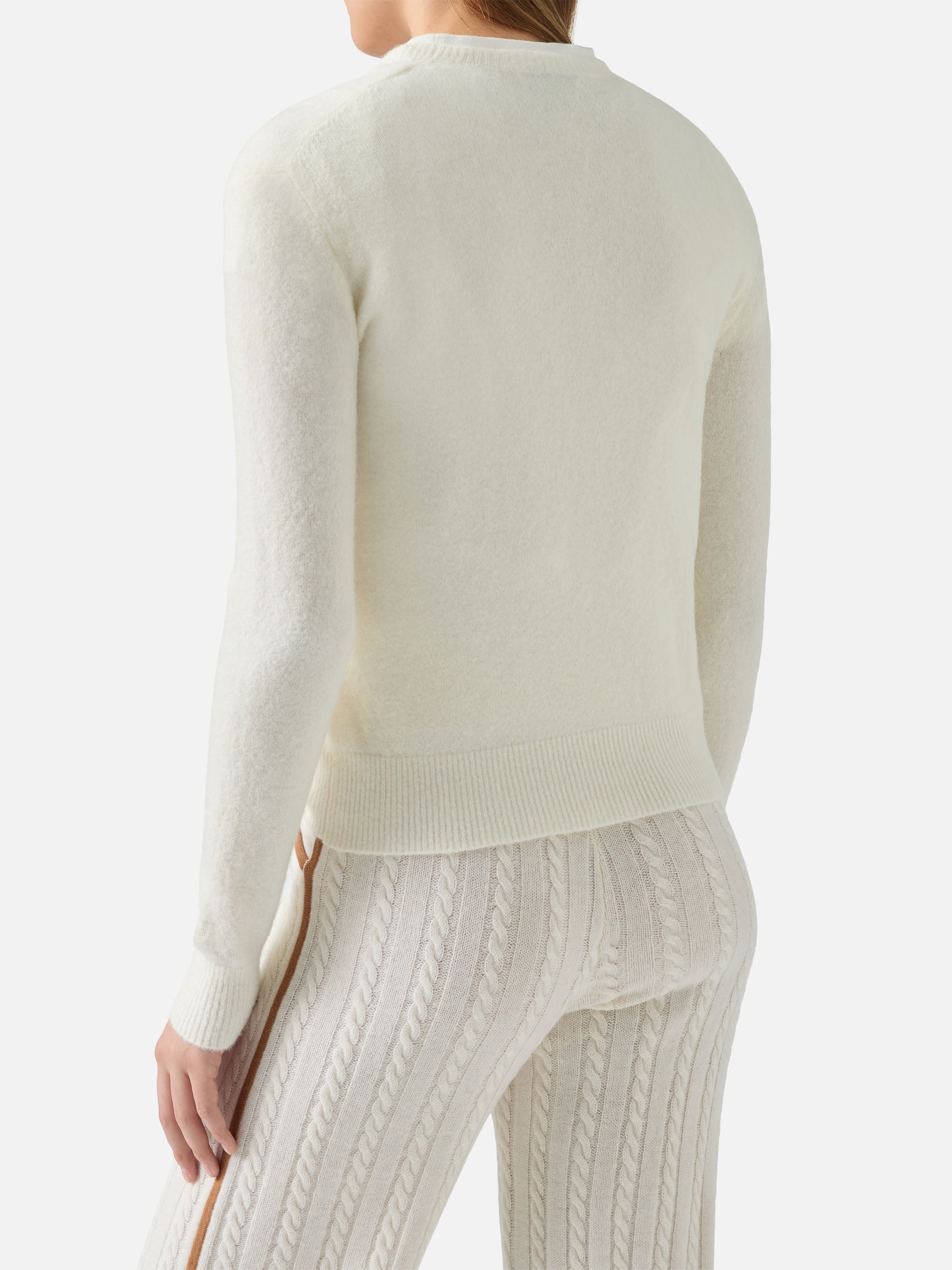 New Queen Stretch Sweater Merino-Wool And Alpaca Blend White With Born To Shine Rhinestone Appliqué