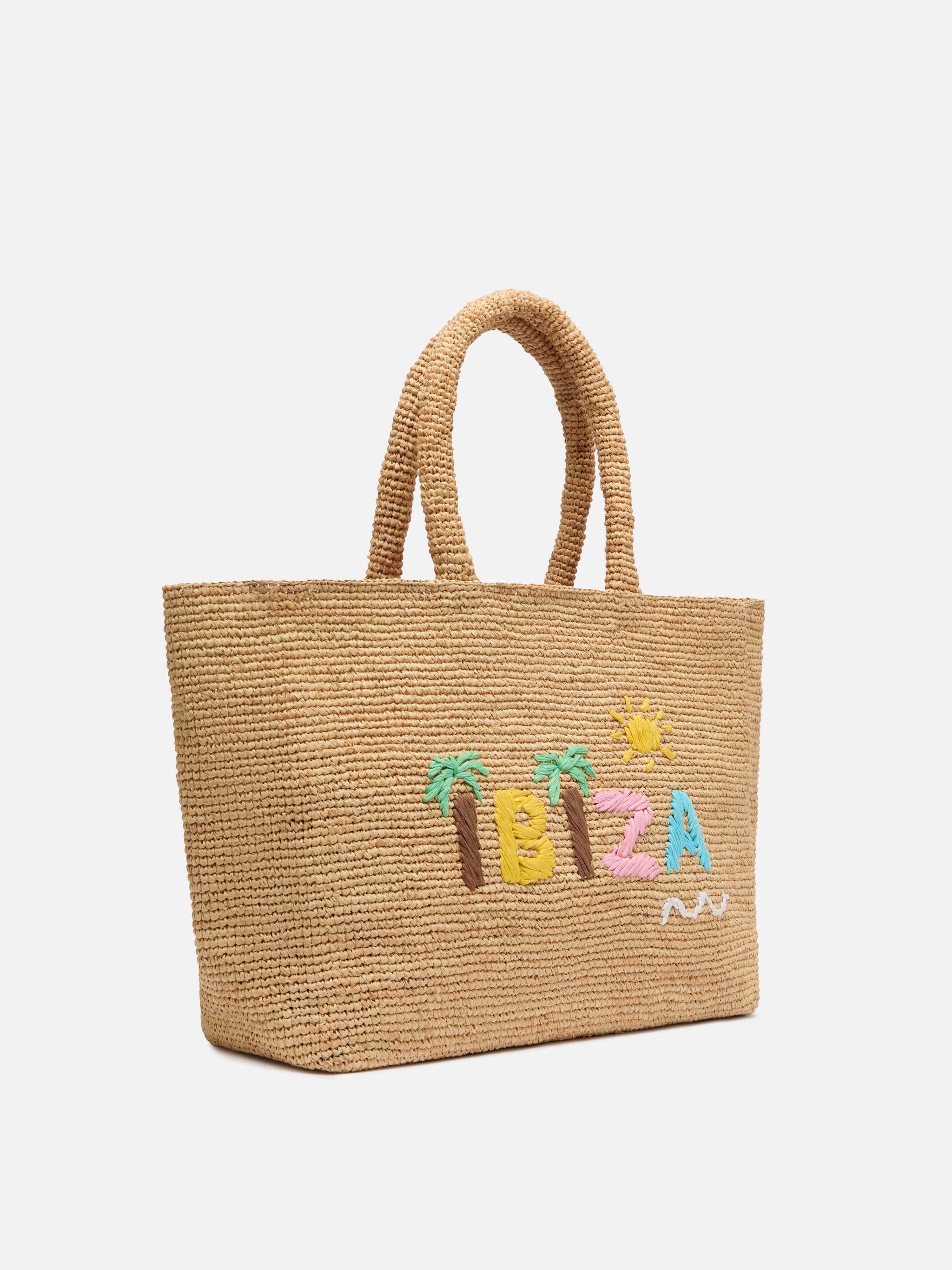 Beige Raffia Beach Bag With Cotton Pouch And Ibiza Embroidery __single__
