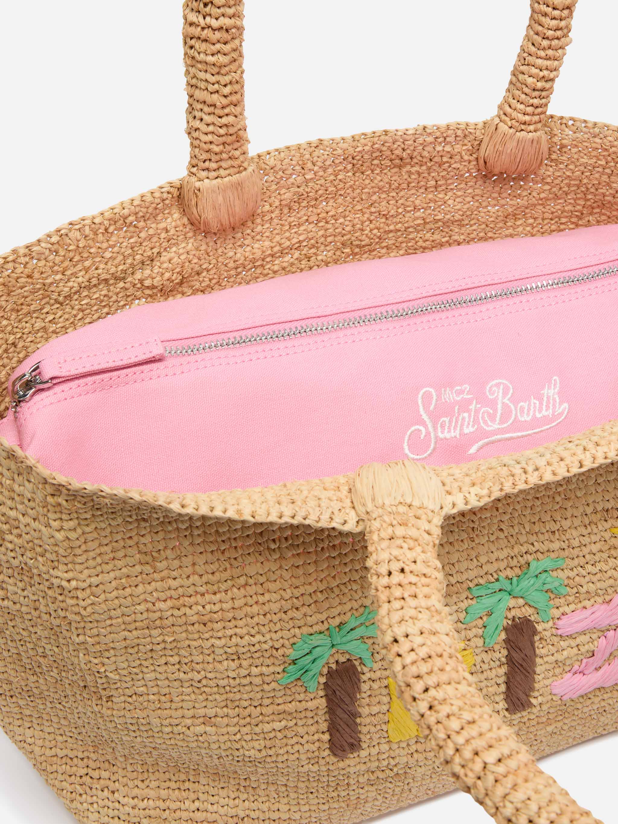 Beige Raffia Beach Bag With Cotton Pouch And Ibiza Embroidery __single__