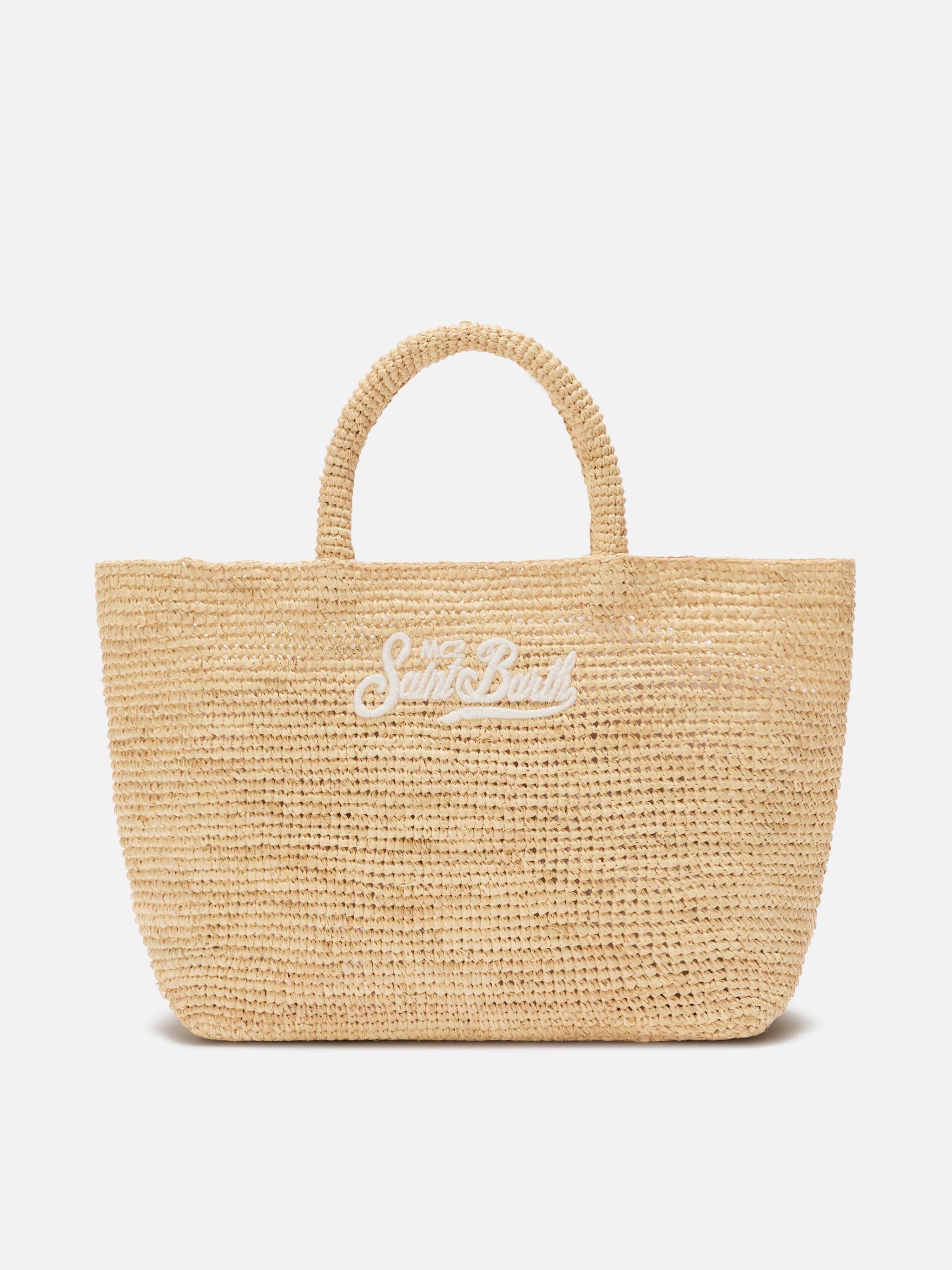 Medium Beach Raffia Bag With Embroidered Logo Brown
