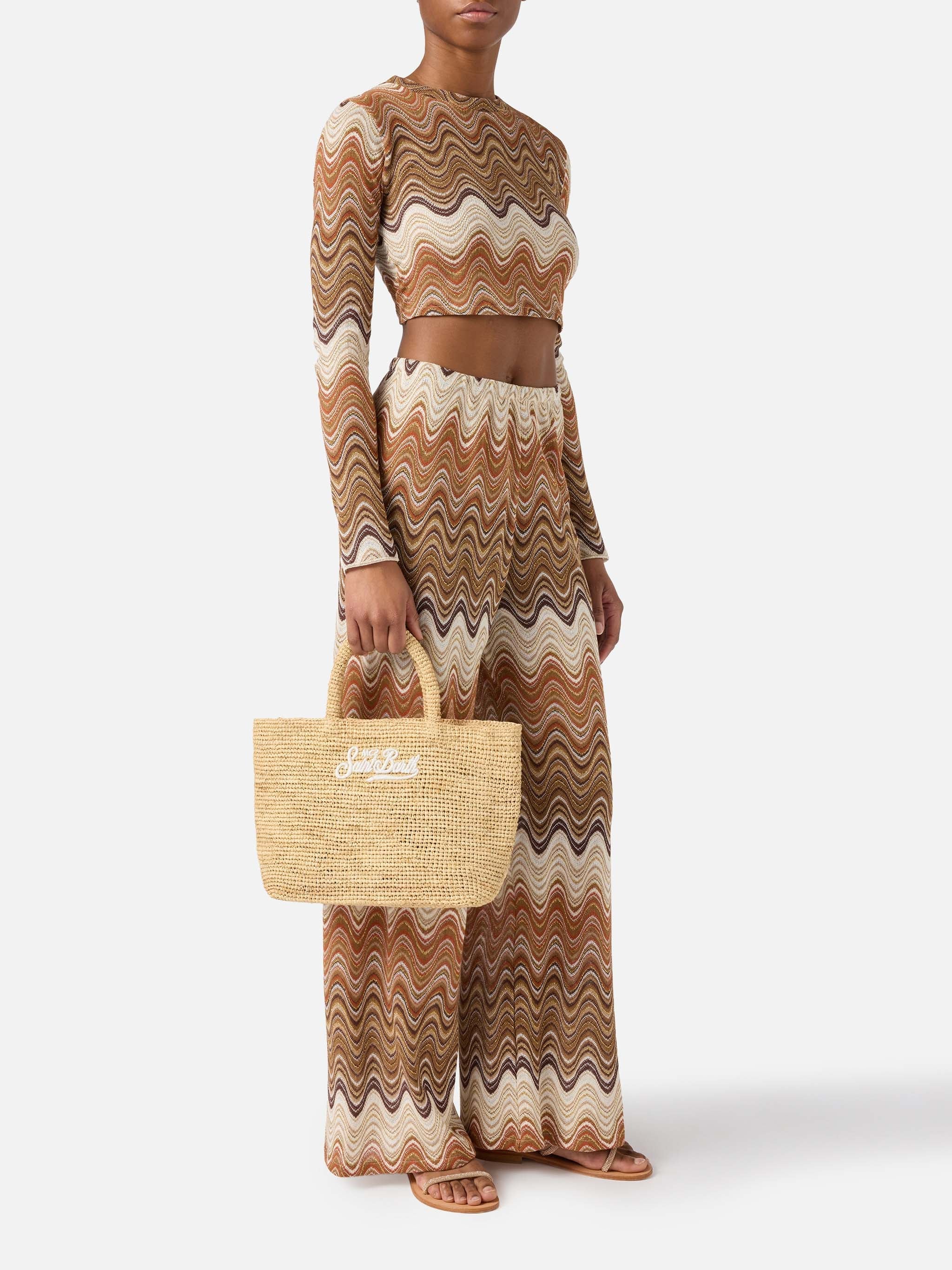 Medium Beach Raffia Bag With Embroidered Logo Brown