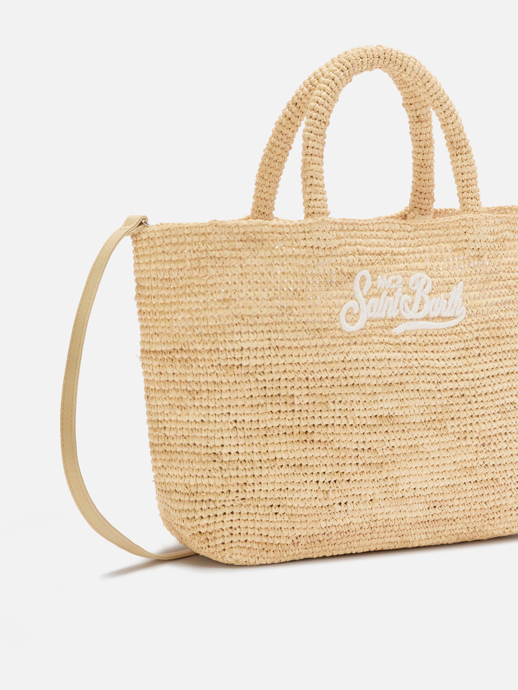 Medium Beach Raffia Bag With Embroidered Logo Brown
