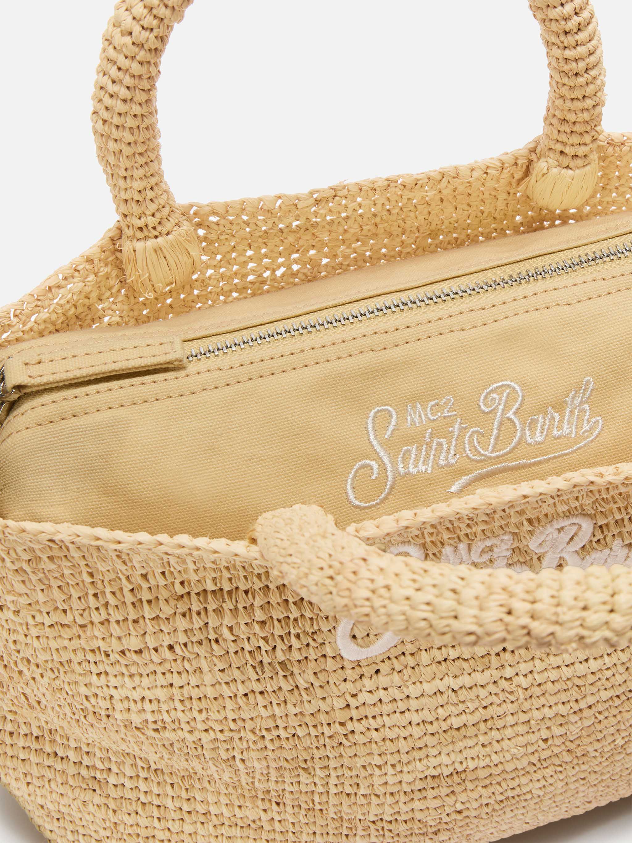 Medium Beach Raffia Bag With Embroidered Logo Brown