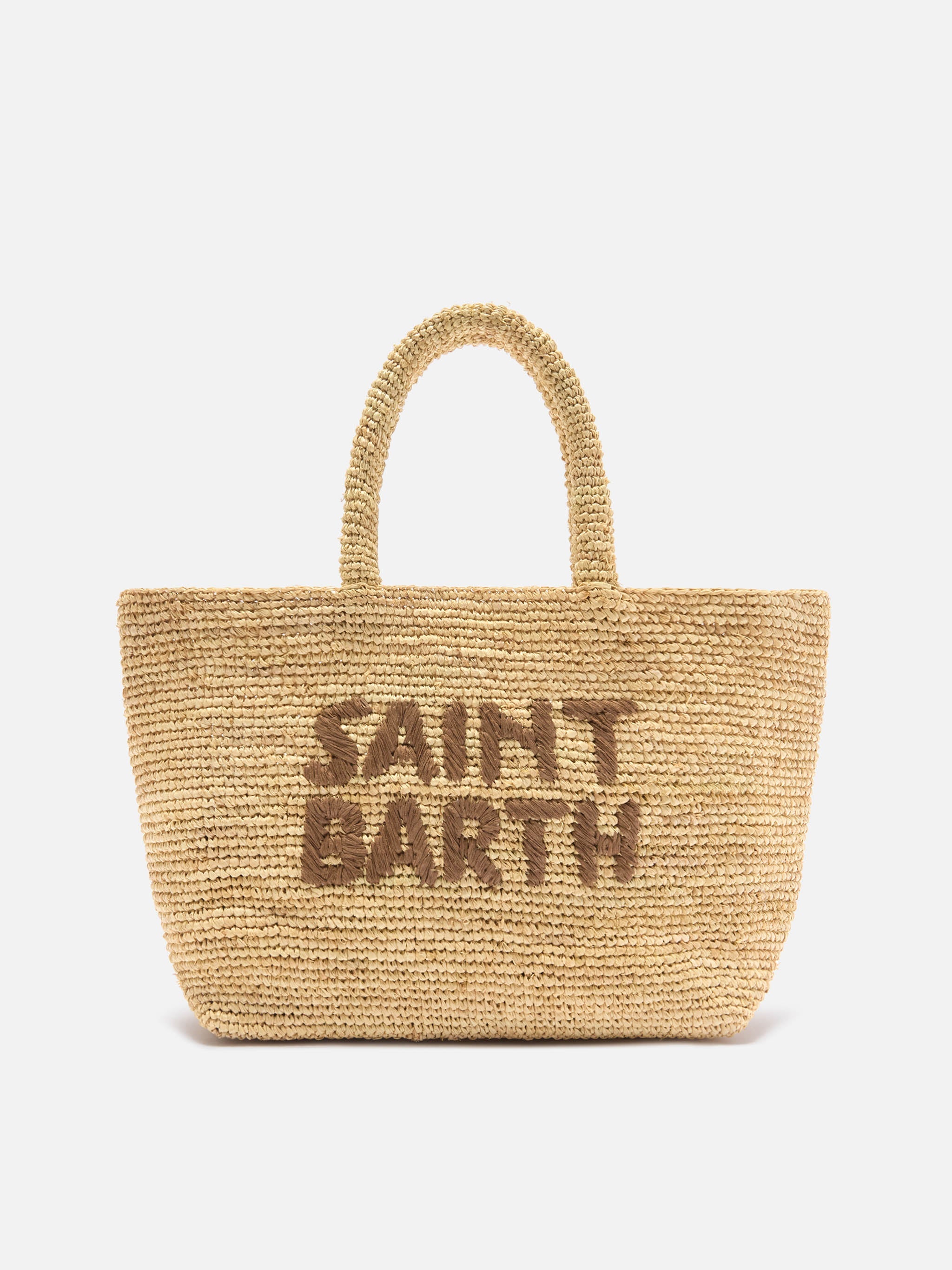 Beach Medium Raffia Bag With Contrasting Embroidered Logo Brown