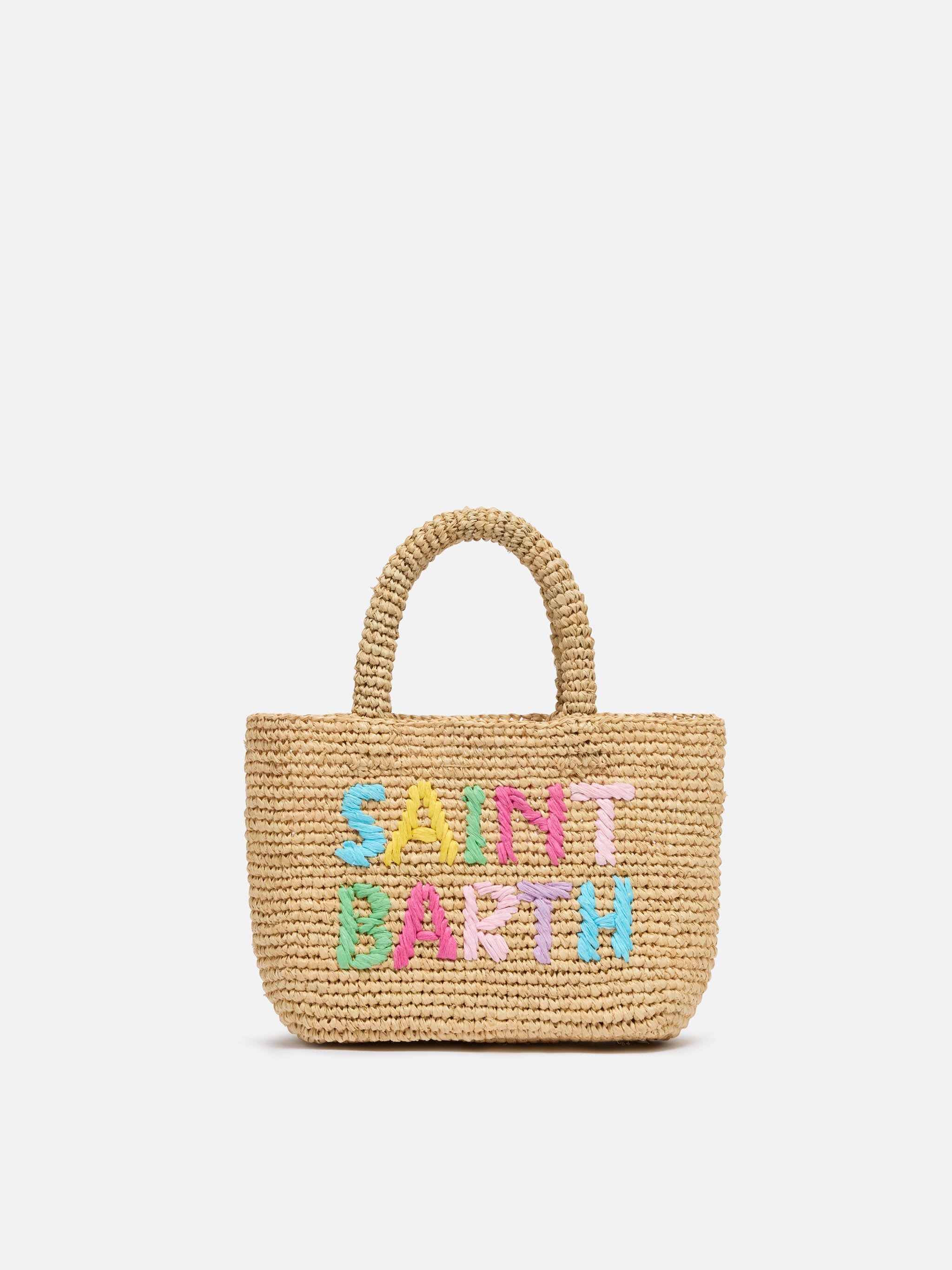 Beach Mini Raffia Bag With Multicolor Embroidered Logo Brown
