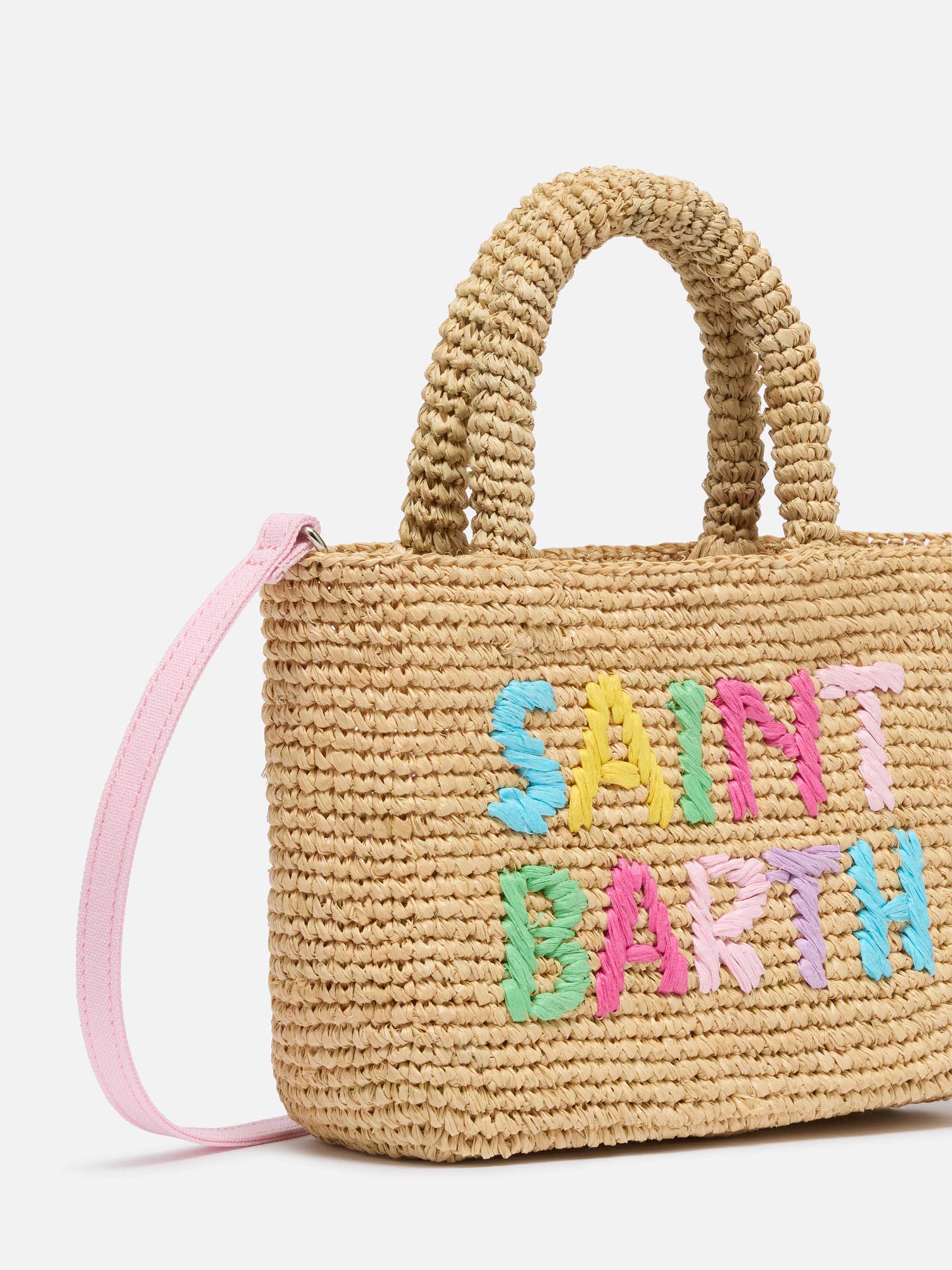Beach Mini Raffia Bag With Multicolor Embroidered Logo Brown