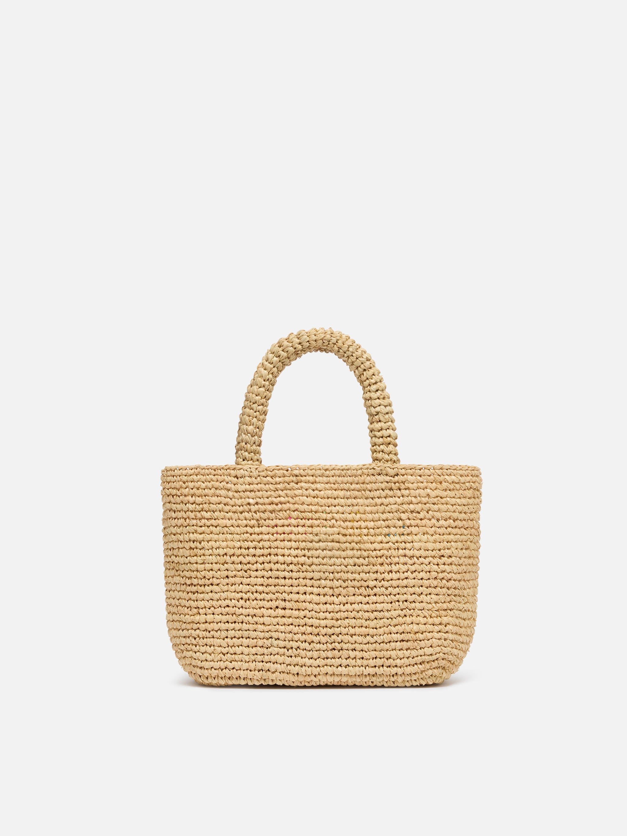 Beach Mini Raffia Bag With Multicolor Embroidered Logo Brown