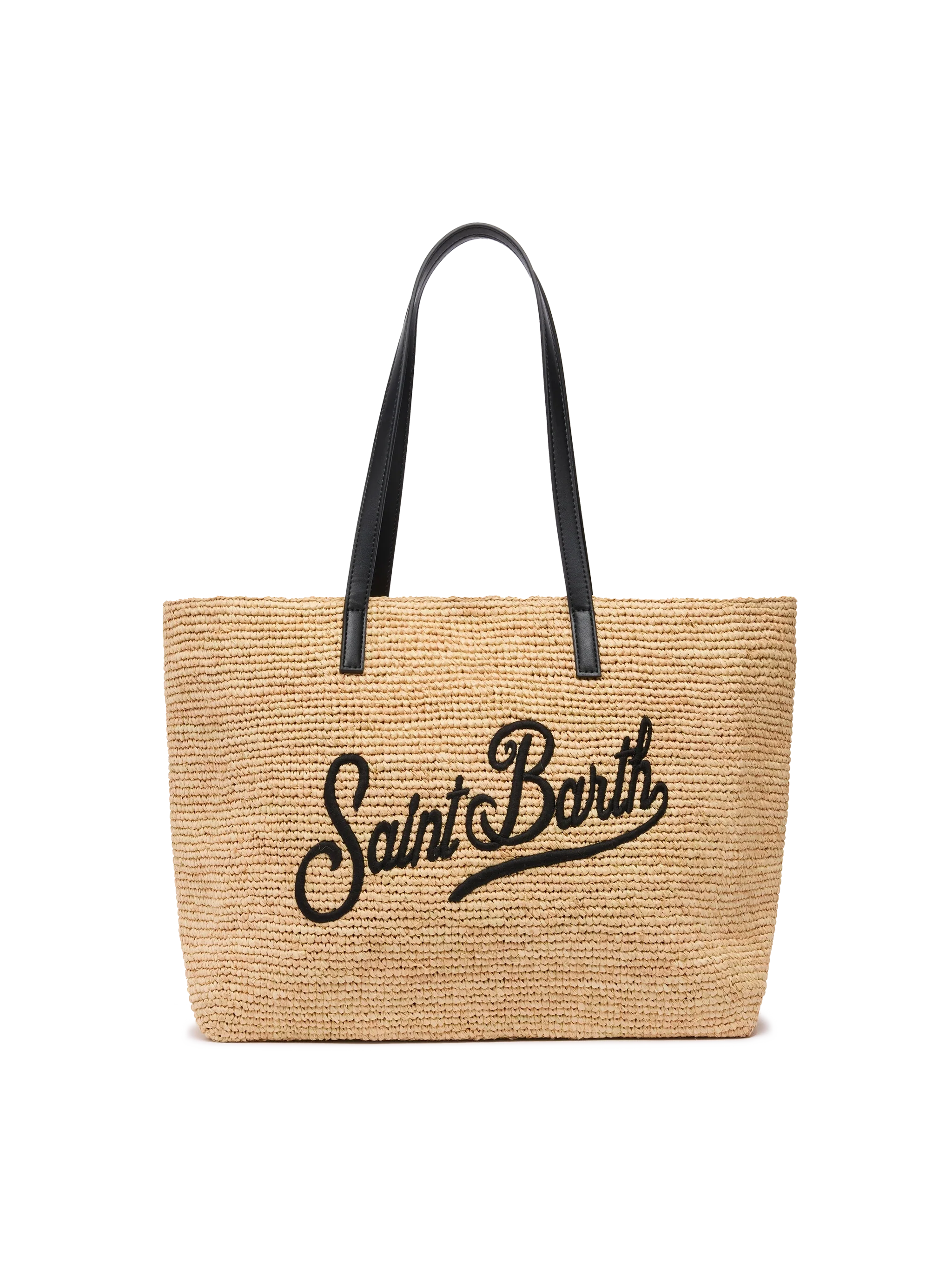 Beige Raffia City Bag With Saint Barth Embroidered Logo