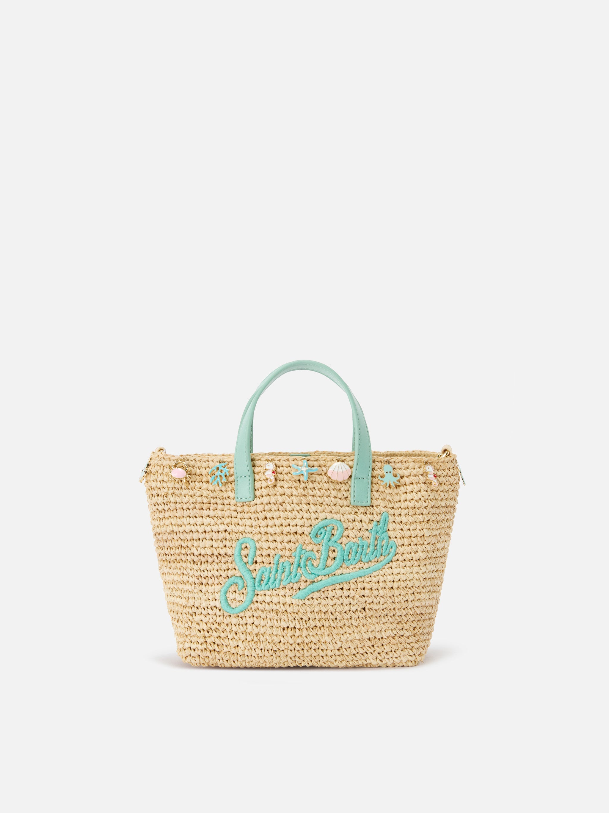 City Mini Raffia Bag With Applied Charms And Embroidered Logo Brown
