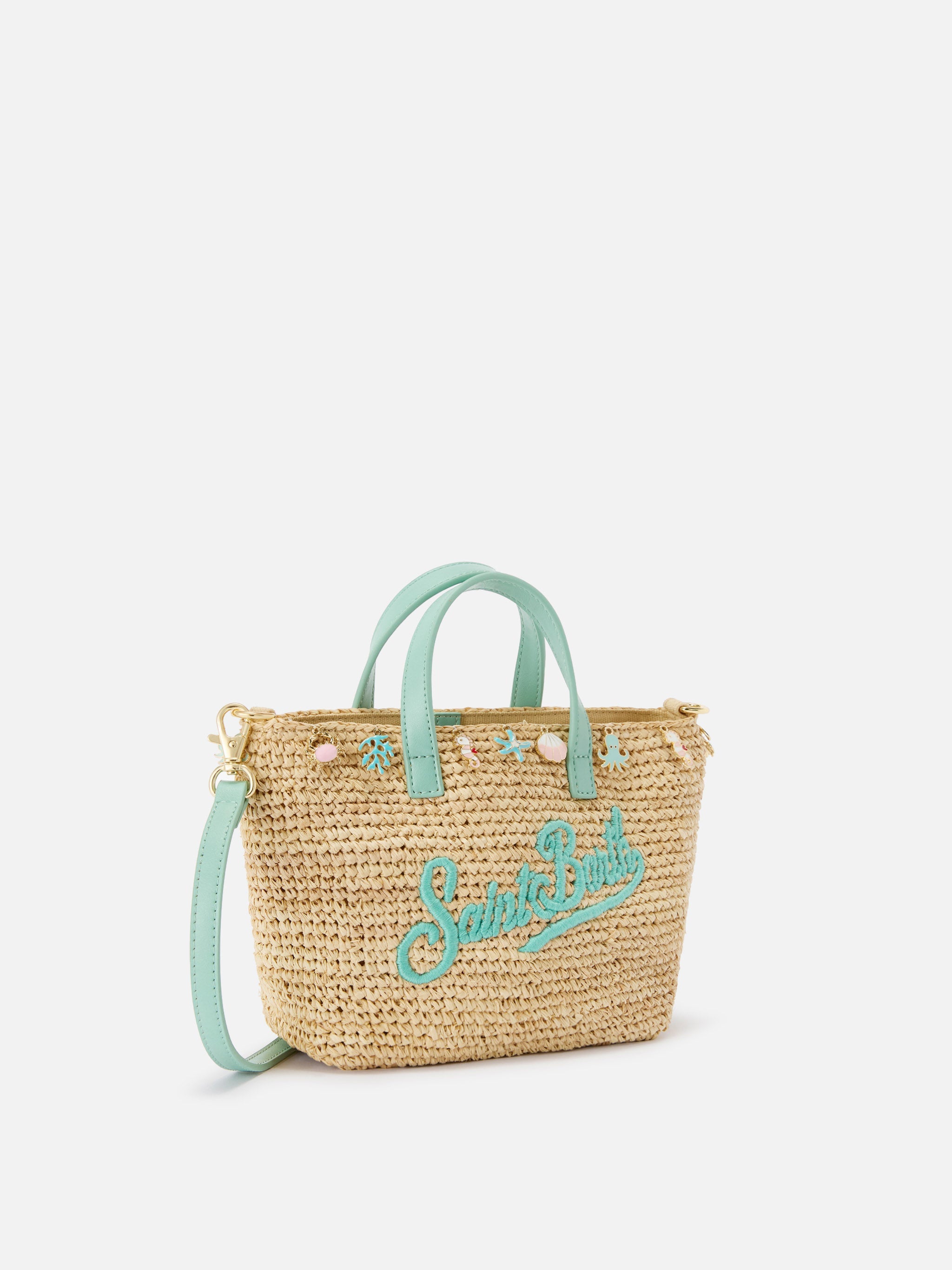 City Mini Raffia Bag With Applied Charms And Embroidered Logo Brown