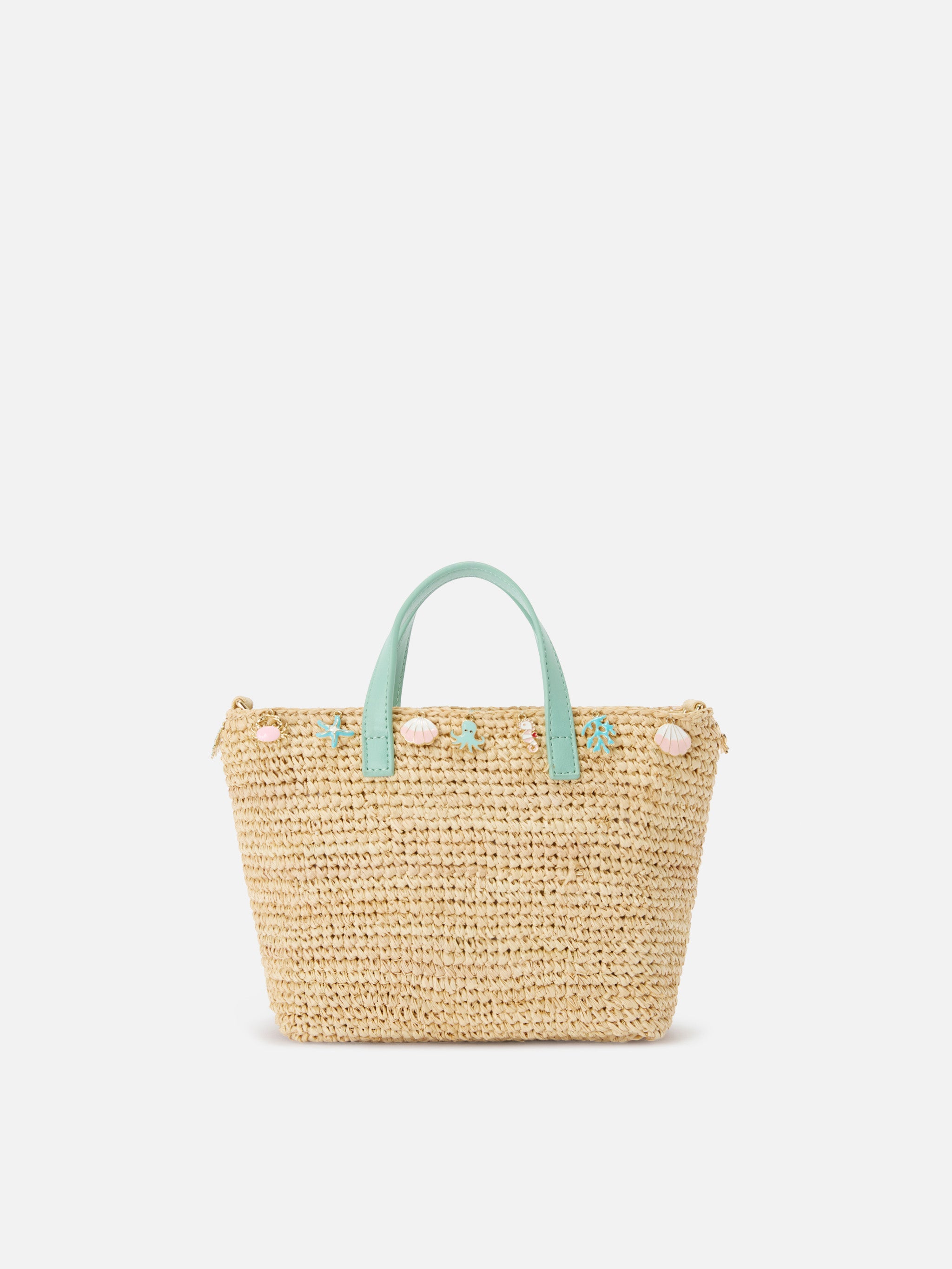 City Mini Raffia Bag With Applied Charms And Embroidered Logo Brown