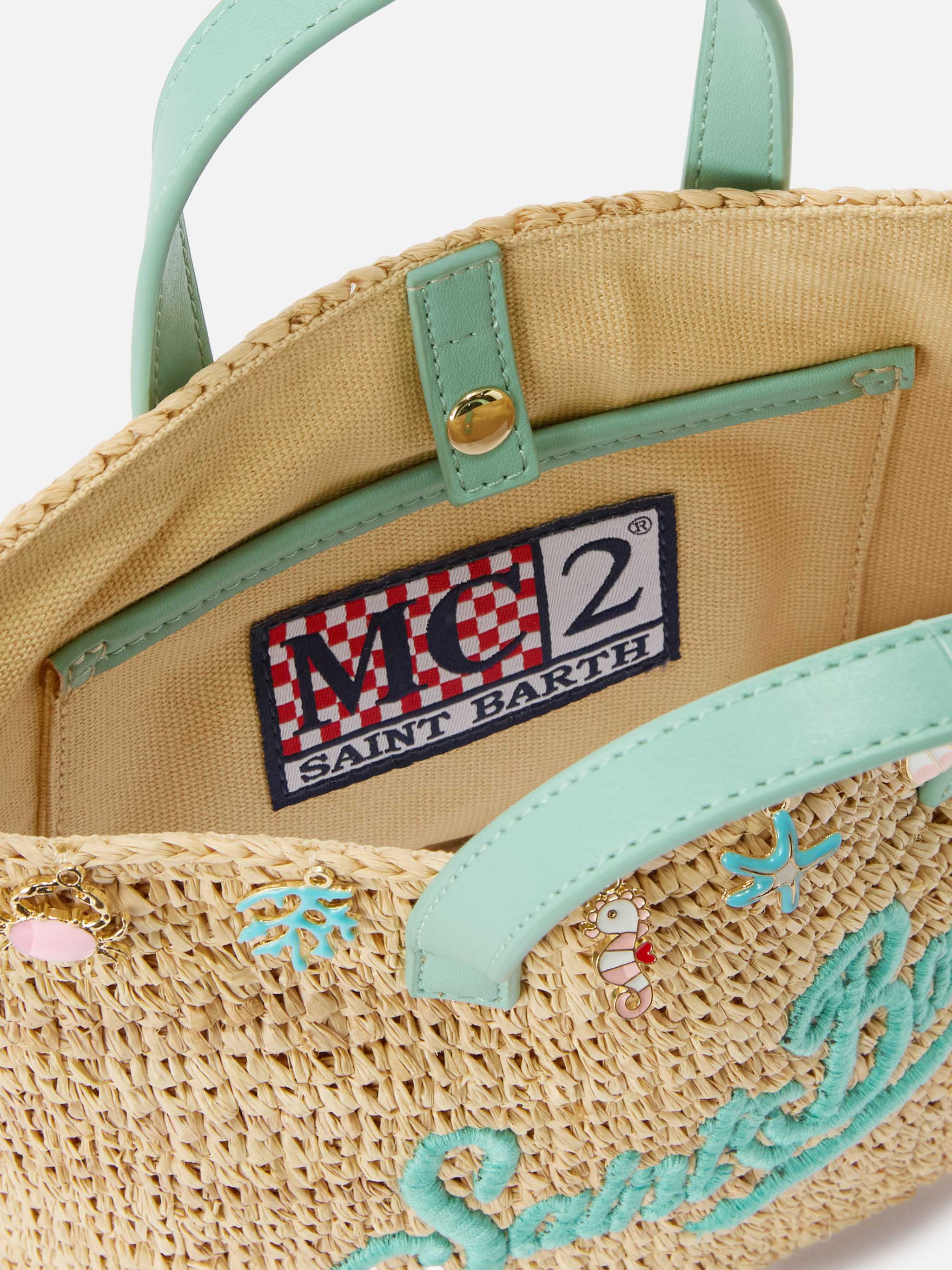 City Mini Raffia Bag With Applied Charms And Embroidered Logo Brown