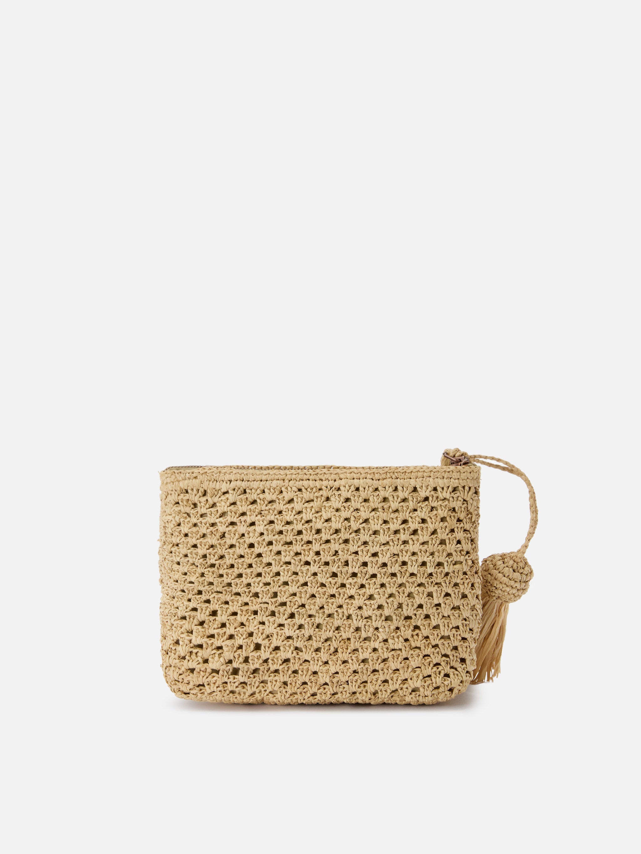 Natural Raffia Pouch With Embroidered Logo Beige Pochette