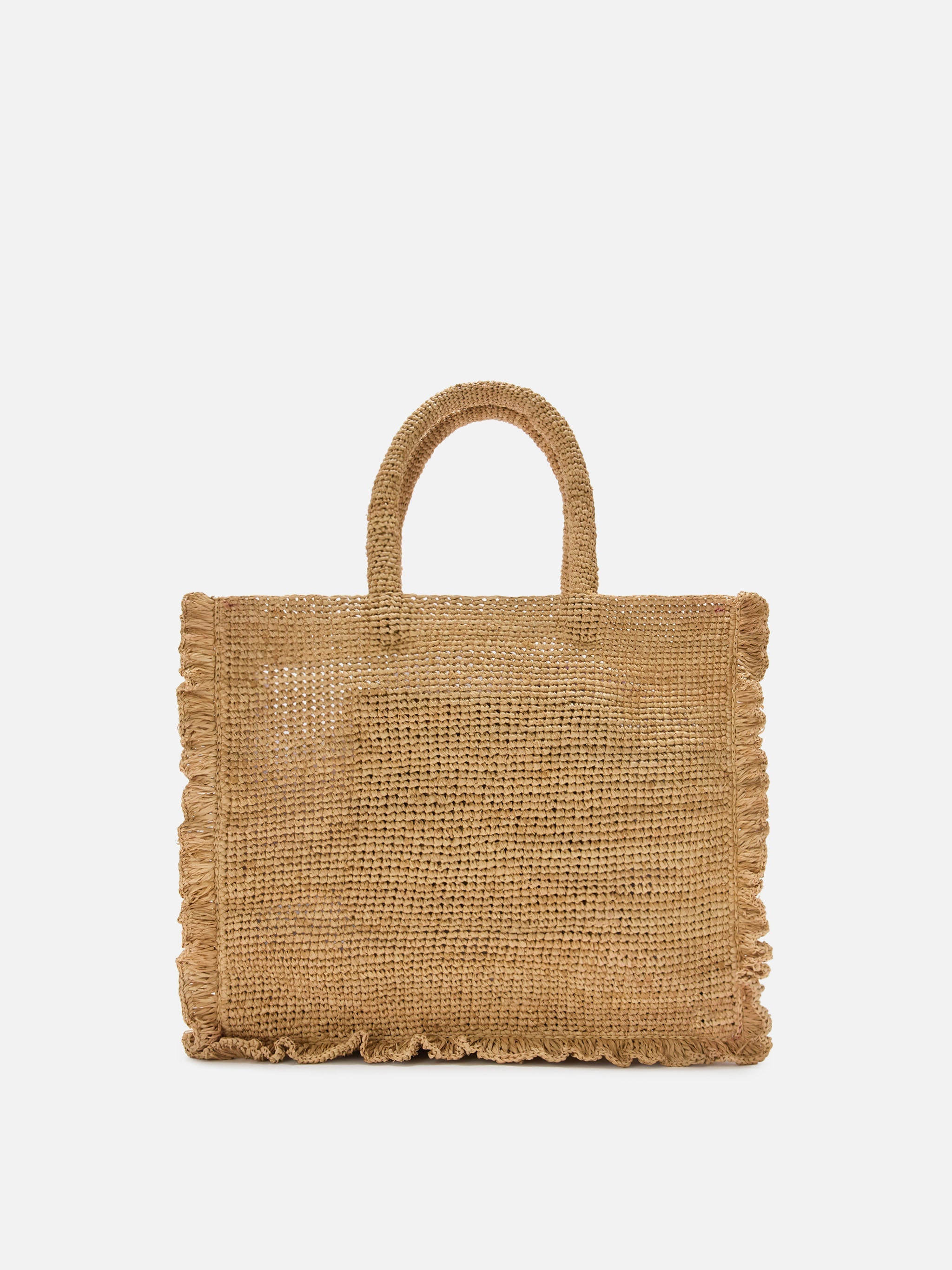 Volant Medium Raffia Bag With Embroidered Logo Beige