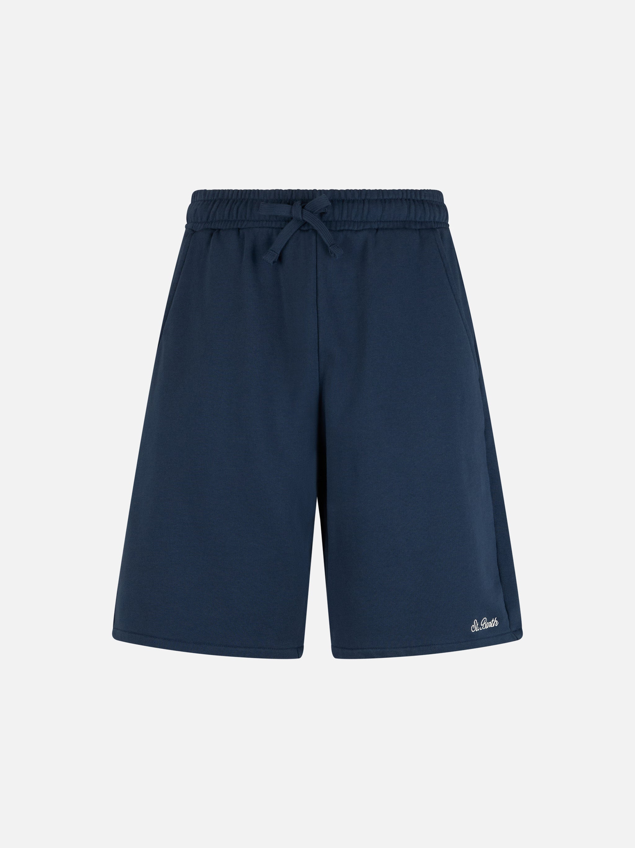 Man Navy Blue Cotton Fleece Bermuda Shorts Randle Pant