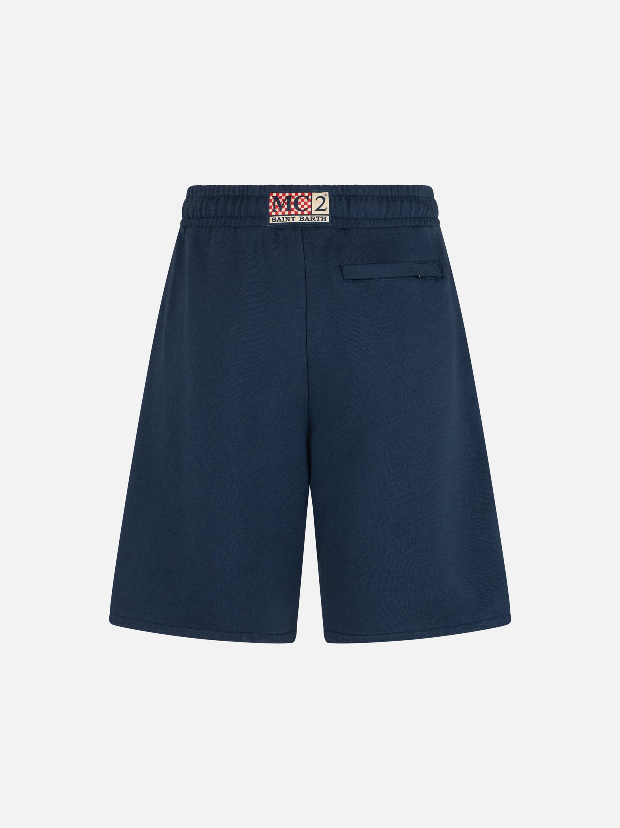 Man Navy Blue Cotton Fleece Bermuda Shorts Randle Pant