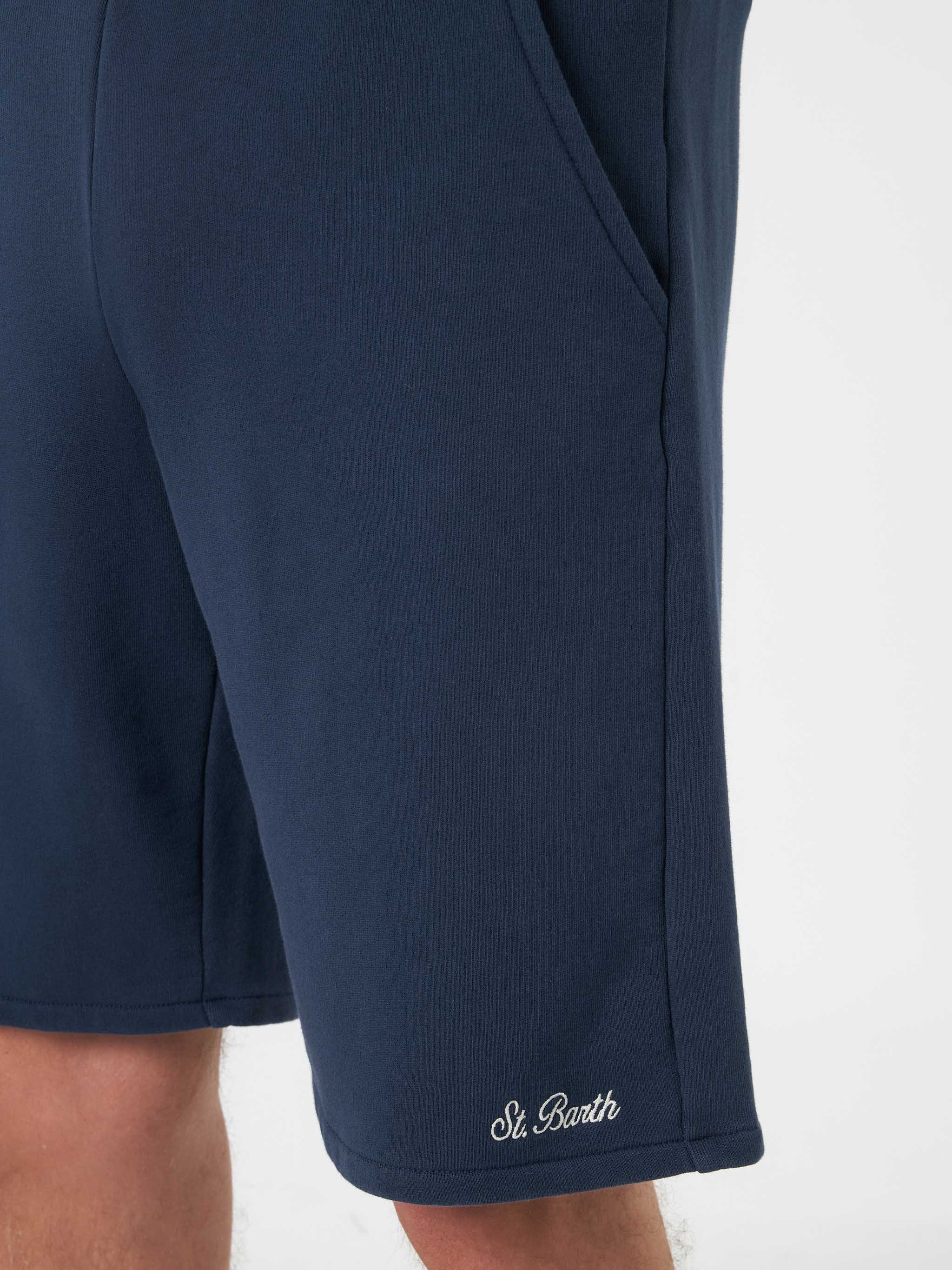 Man Navy Blue Cotton Fleece Bermuda Shorts Randle Pant