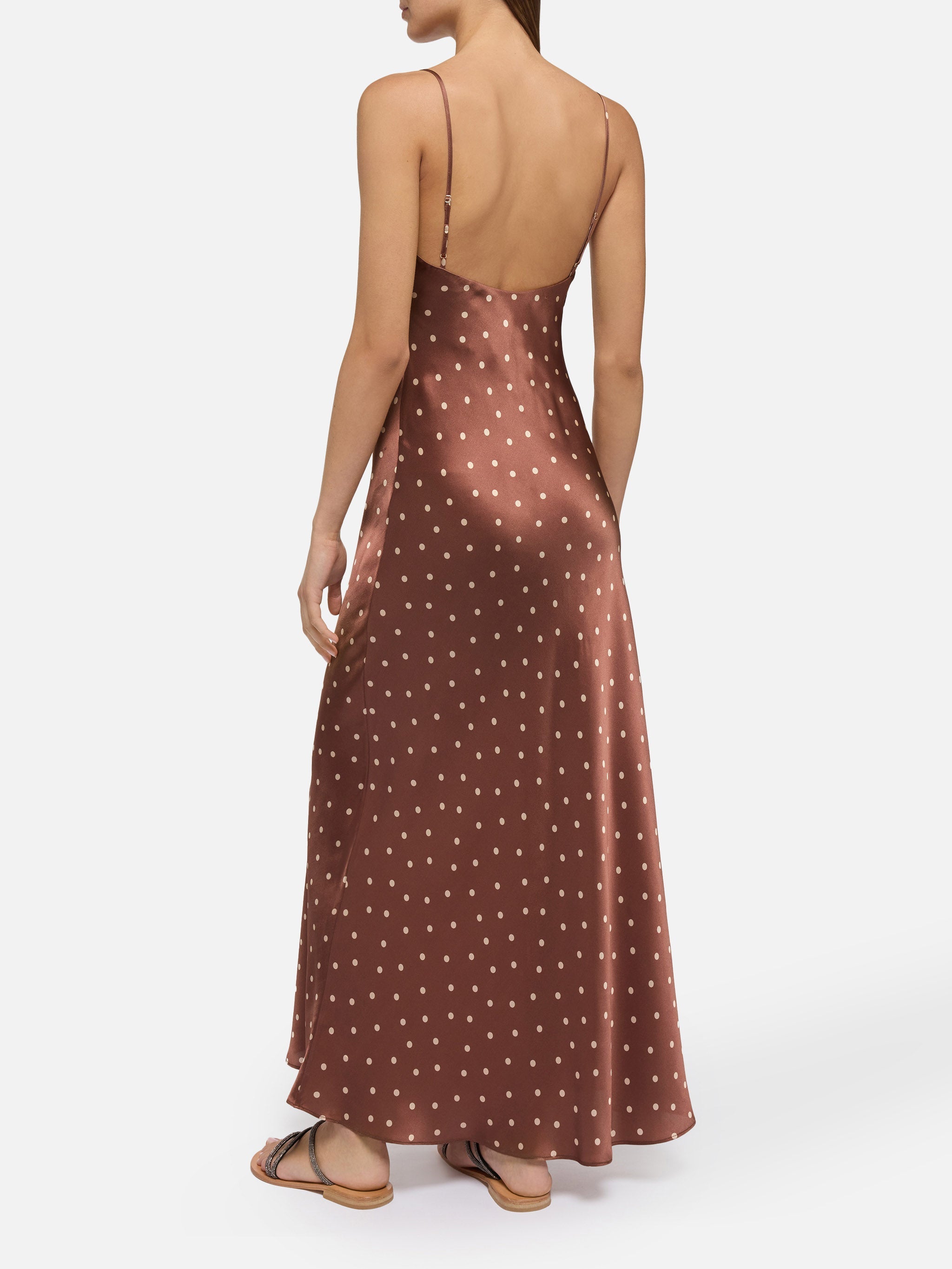 Ravel Pure Silk Slim Dress With Polka Dots Print Brown